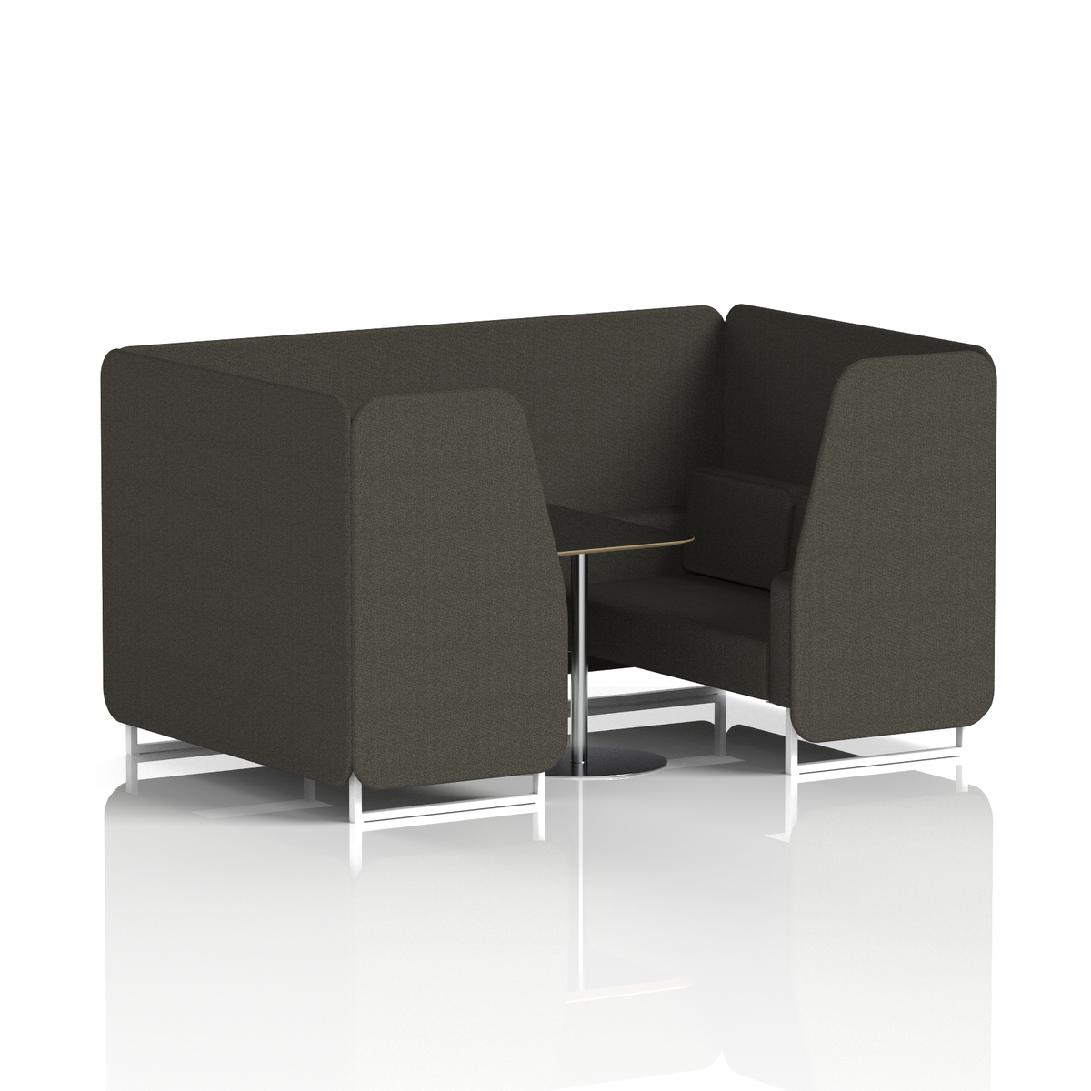 Commercial 4 Seater Privacy Booth with Black Table – Single Tone – Crib 5 Main Line Flax - Temple Panels And Sofa White - Industrious Decor