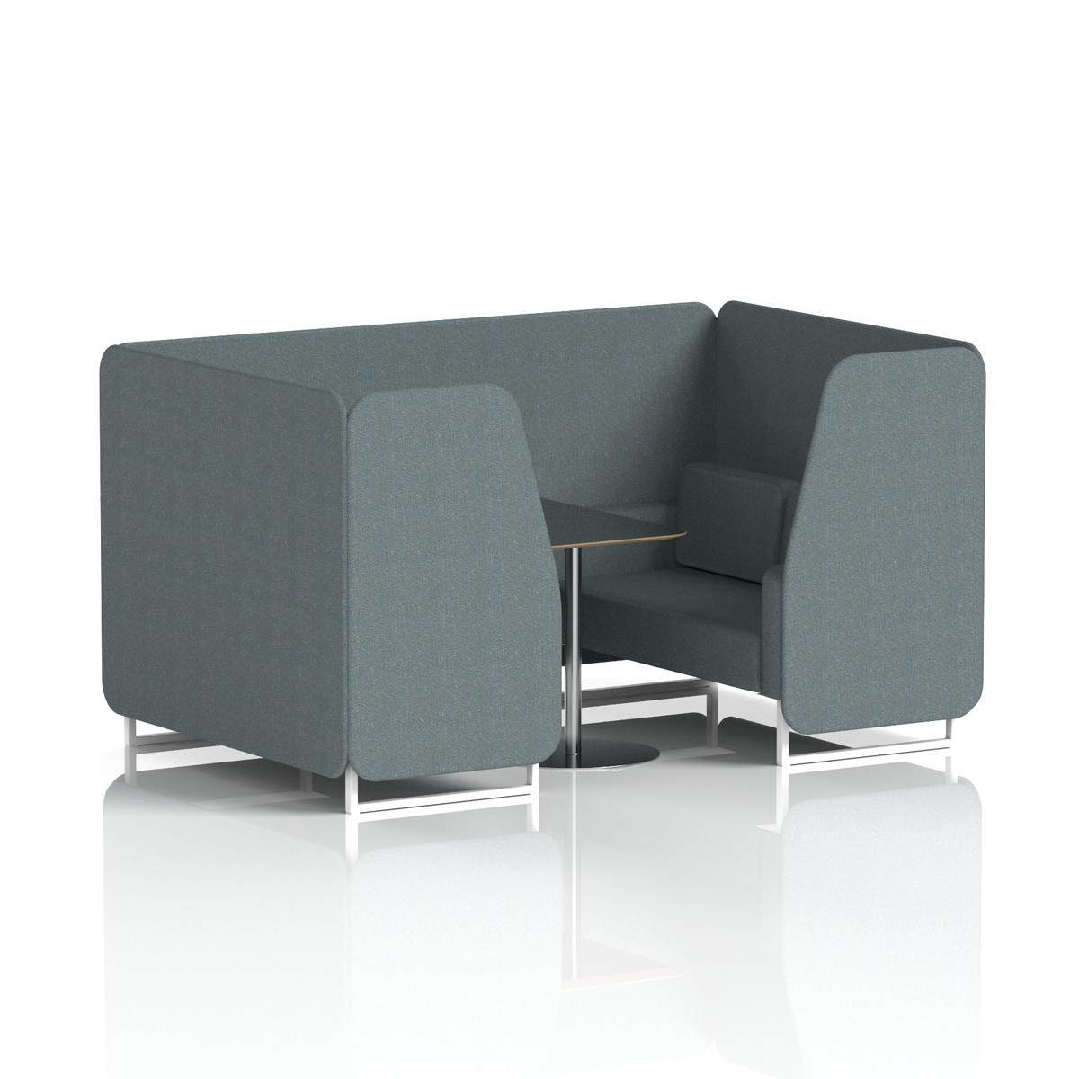 Commercial 4 Seater Privacy Booth with Black Table – Single Tone – Crib 5 Main Line Flax - Westminster Panels And Sofa White - Industrious Decor
