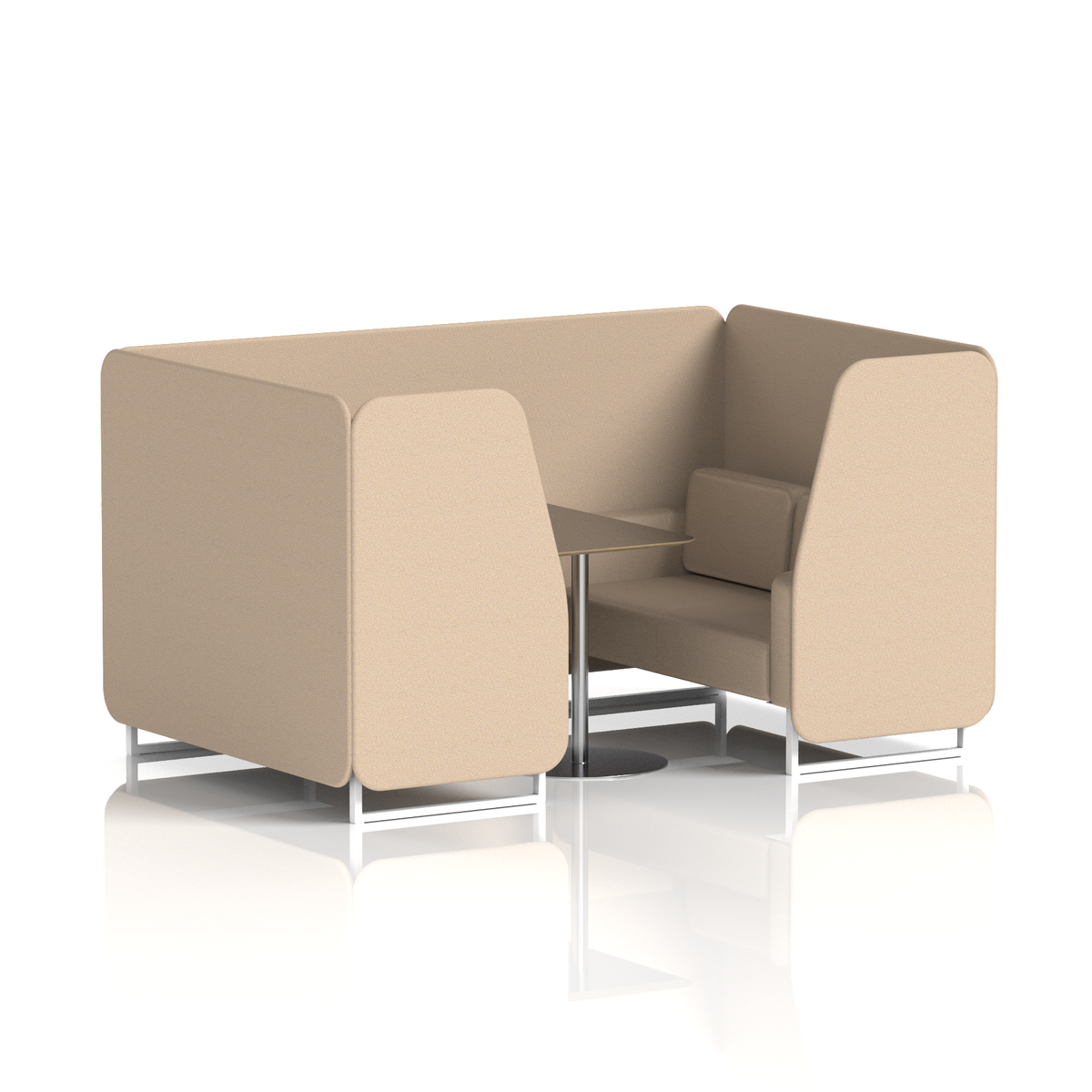 Commercial 4 Seater Privacy Booth with Black Table – Single Tone – Crib 5 Synergy - Affix Panels And Sofa White - Industrious Decor
