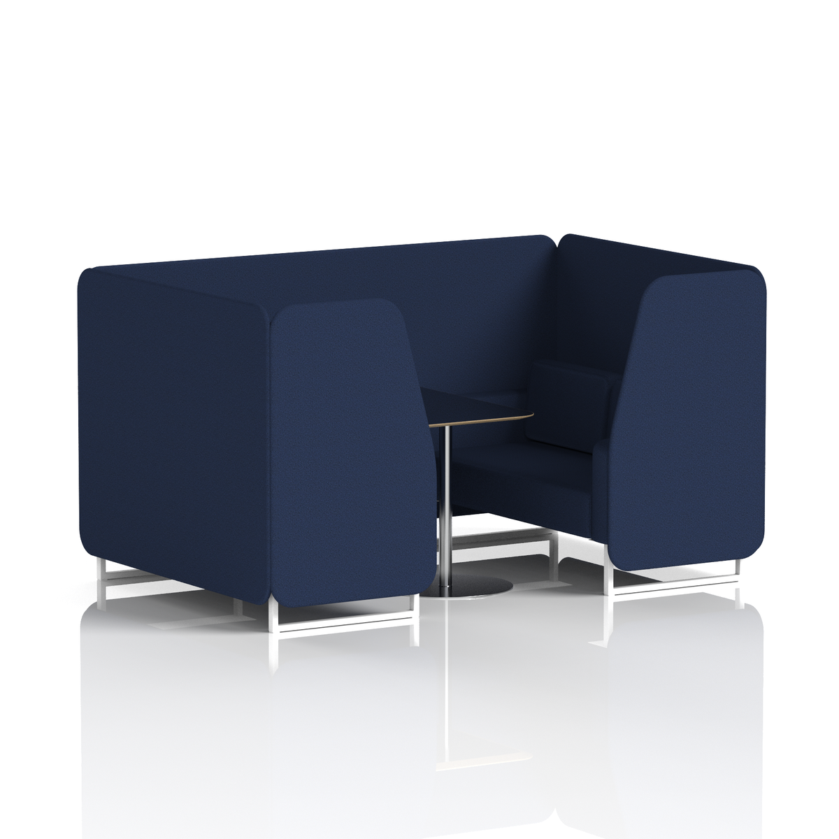 Commercial 4 Seater Privacy Booth with Black Table – Single Tone – Crib 5 Synergy - Alike Panels And Sofa White - Industrious Decor