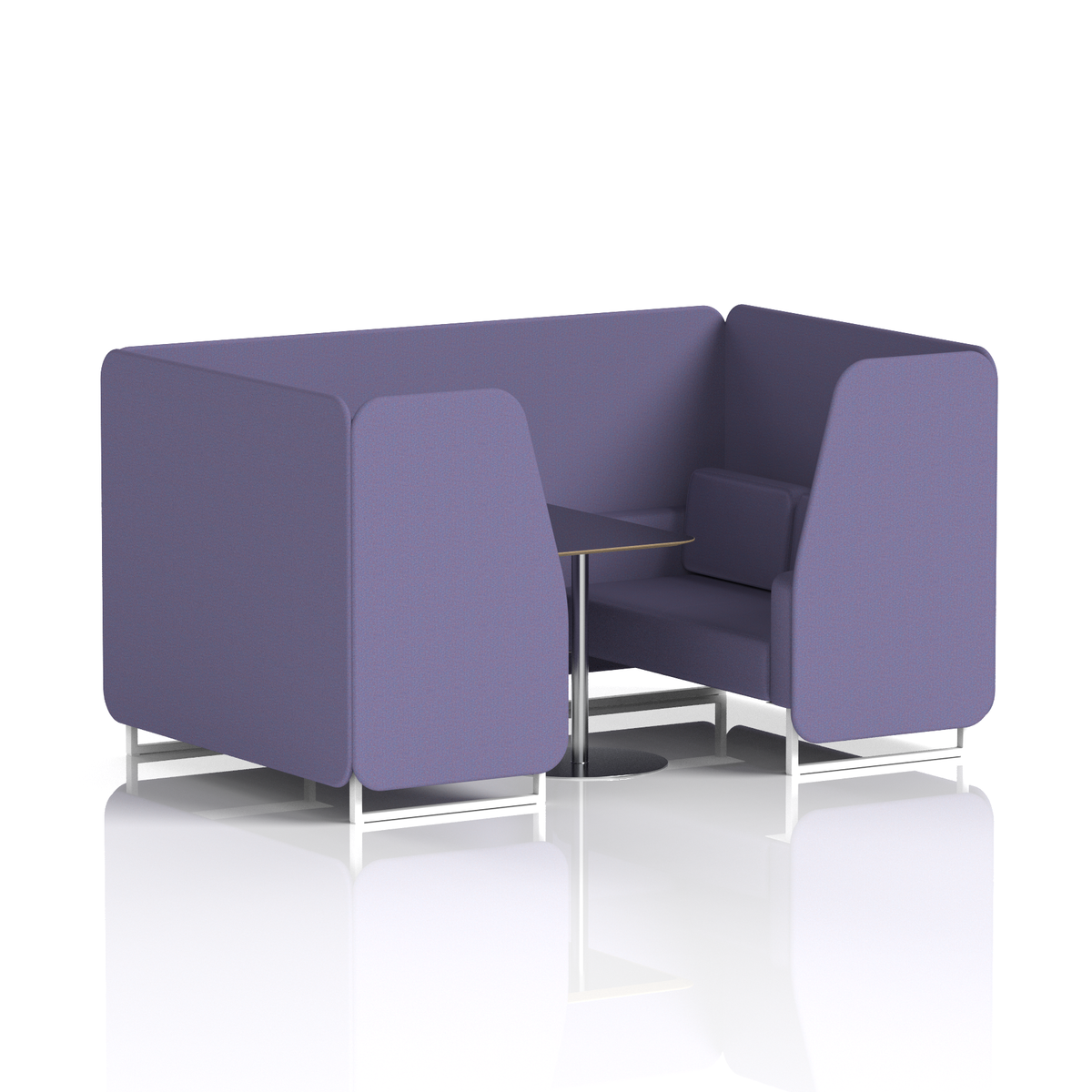 Commercial 4 Seater Privacy Booth with Black Table – Single Tone – Crib 5 Synergy - Order Panels And Sofa White - Industrious Decor
