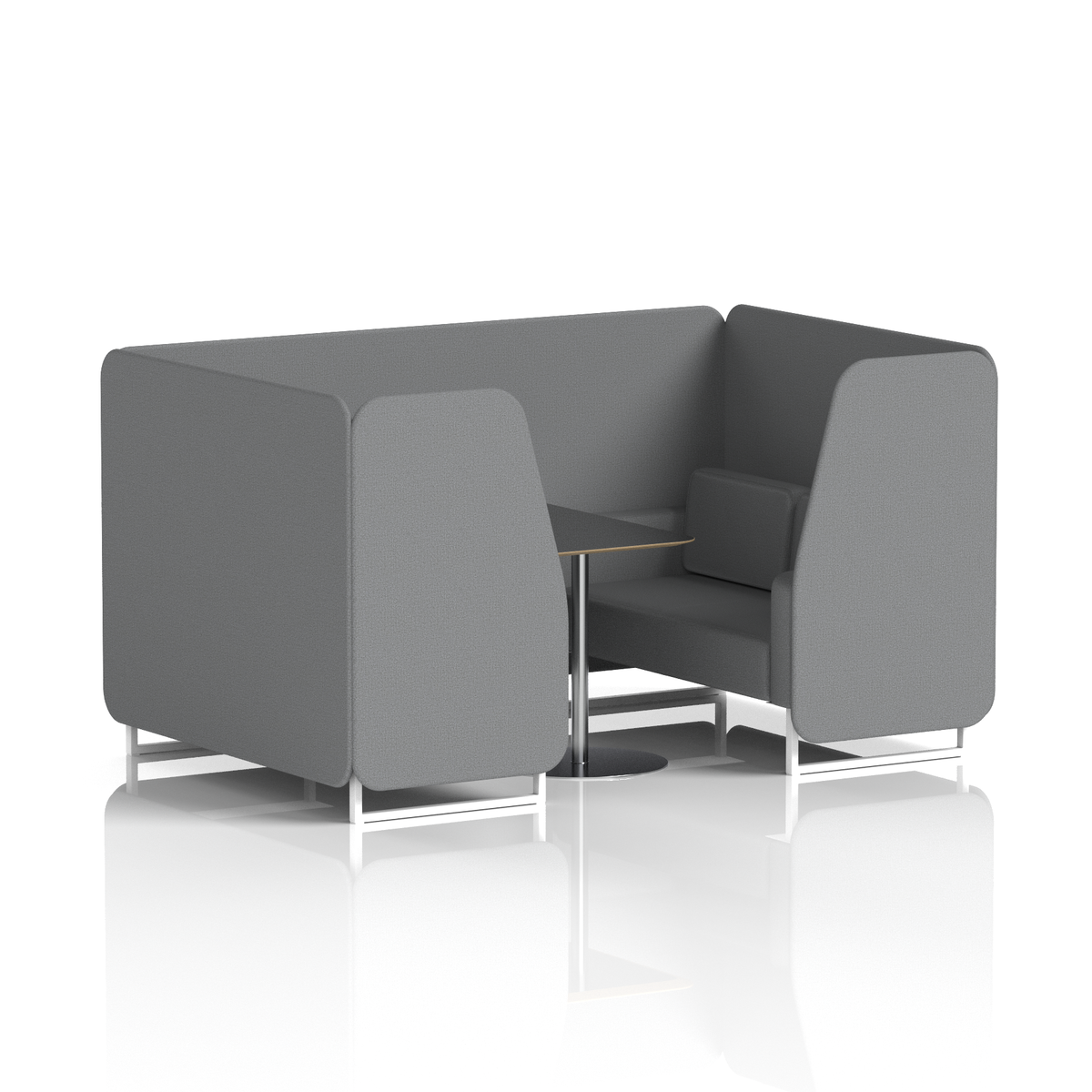 Commercial 4 Seater Privacy Booth with Black Table – Single Tone – Crib 5 Synergy - Partner Panels And Sofa White - Industrious Decor