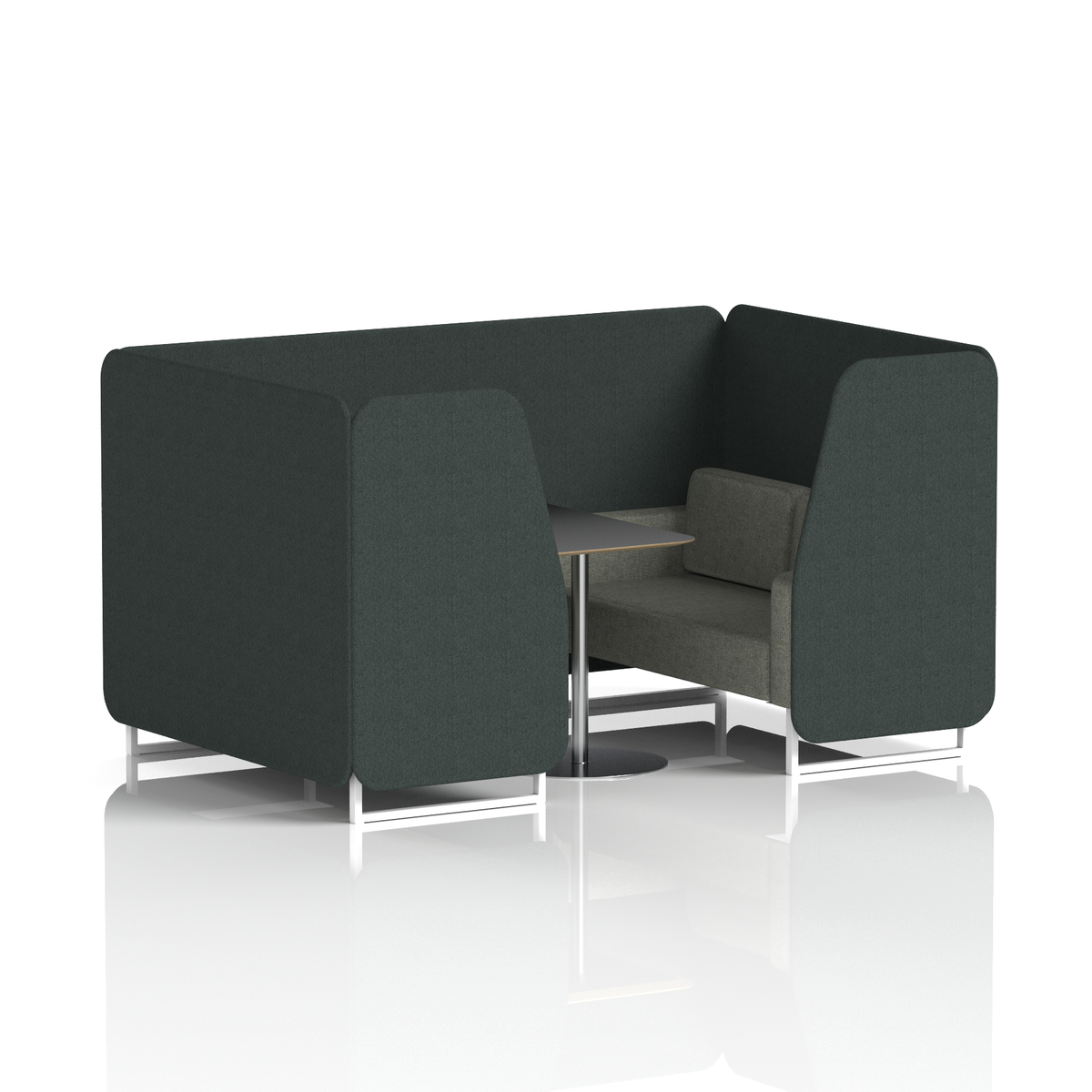 Commercial 4 Seater Privacy Booth with Black Table – Two Tone – Crib 5 Rivet - Charcoal Panels And Vitreous Sofa White - Industrious Decor