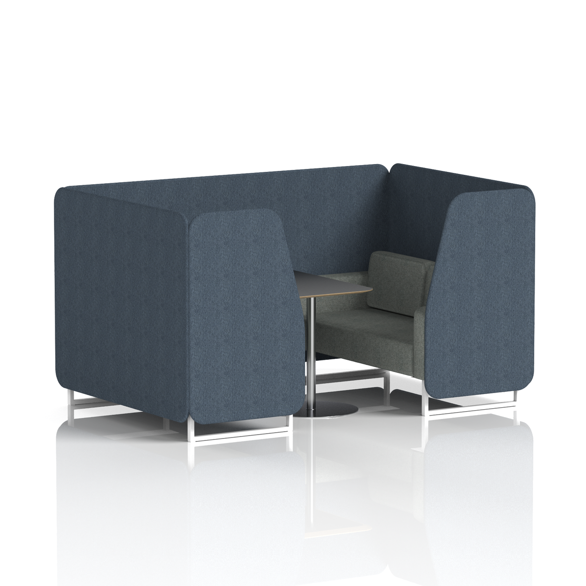 Commercial 4 Seater Privacy Booth with Black Table – Two Tone – Crib 5 Rivet - Crucible Panels And Prime Sofa White - Industrious Decor