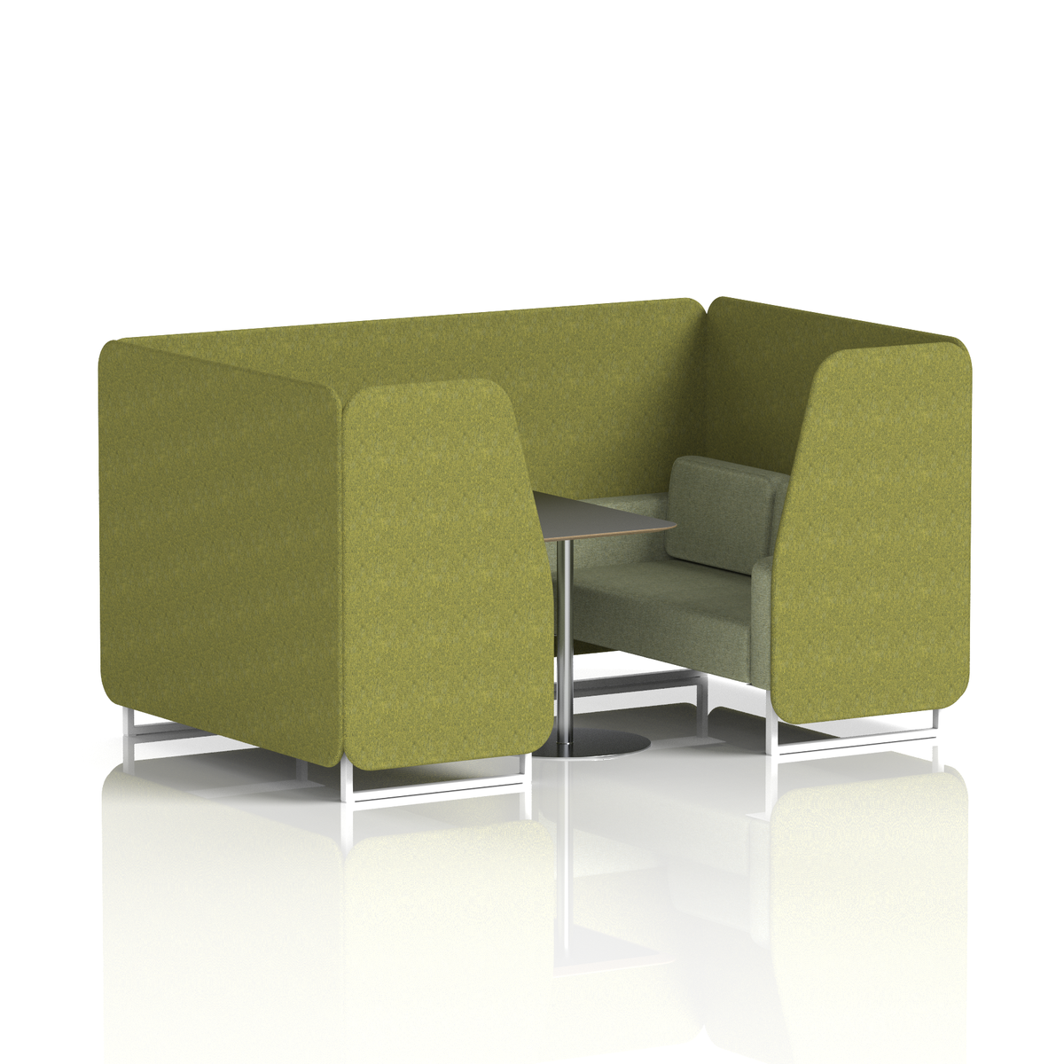 Commercial 4 Seater Privacy Booth with Black Table – Two Tone – Crib 5 Rivet - Olive Panels And Burnish Sofa White - Industrious Decor
