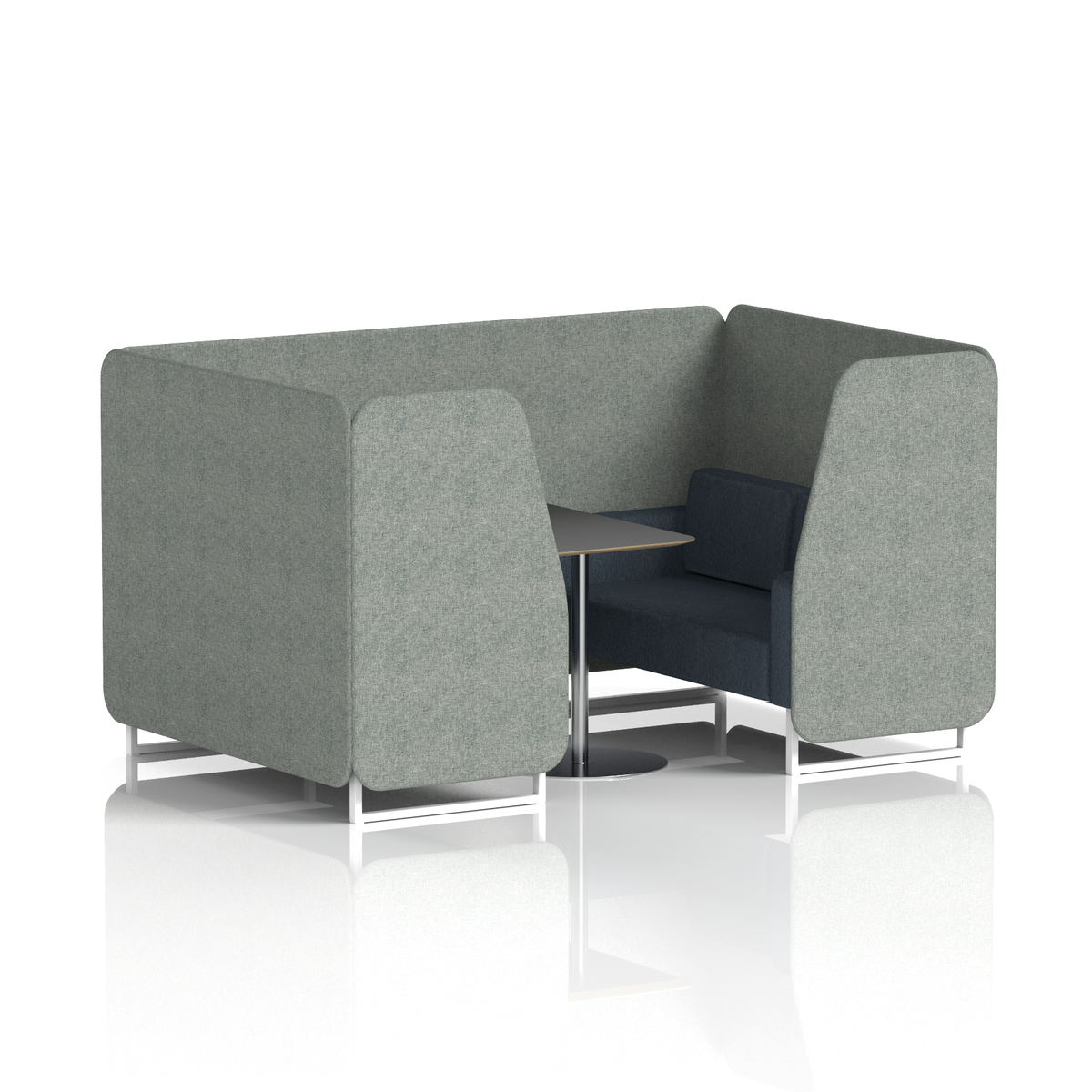 Commercial 4 Seater Privacy Booth with Black Table – Two Tone – Crib 5 Rivet - Prime Panels And Crucible Sofa White - Industrious Decor