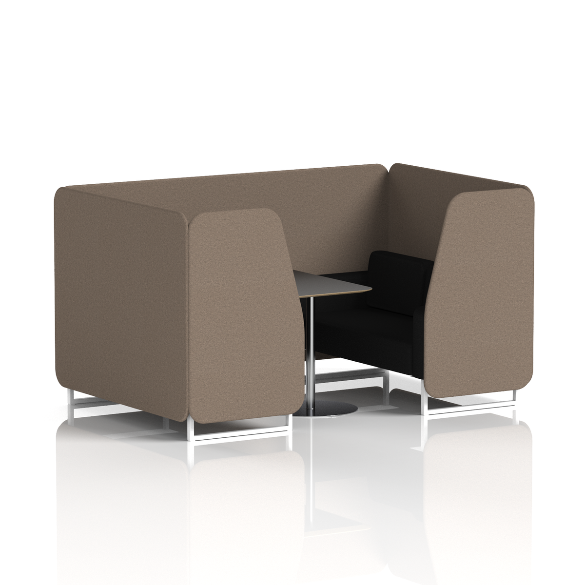 Commercial 4 Seater Privacy Booth with Black Table – Two Tone – Crib 5 X2 - Theory Panels And Diameter Sofa White - Industrious Decor