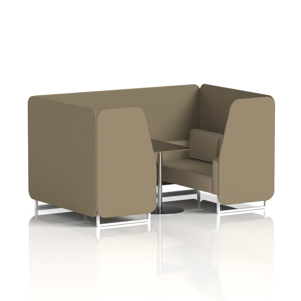 Commercial 4 Seater Privacy Booth with Black Table – Two Tone – Crib 5 Main Line Flax - Bank Panels And Upminster Sofa White - Industrious Decor