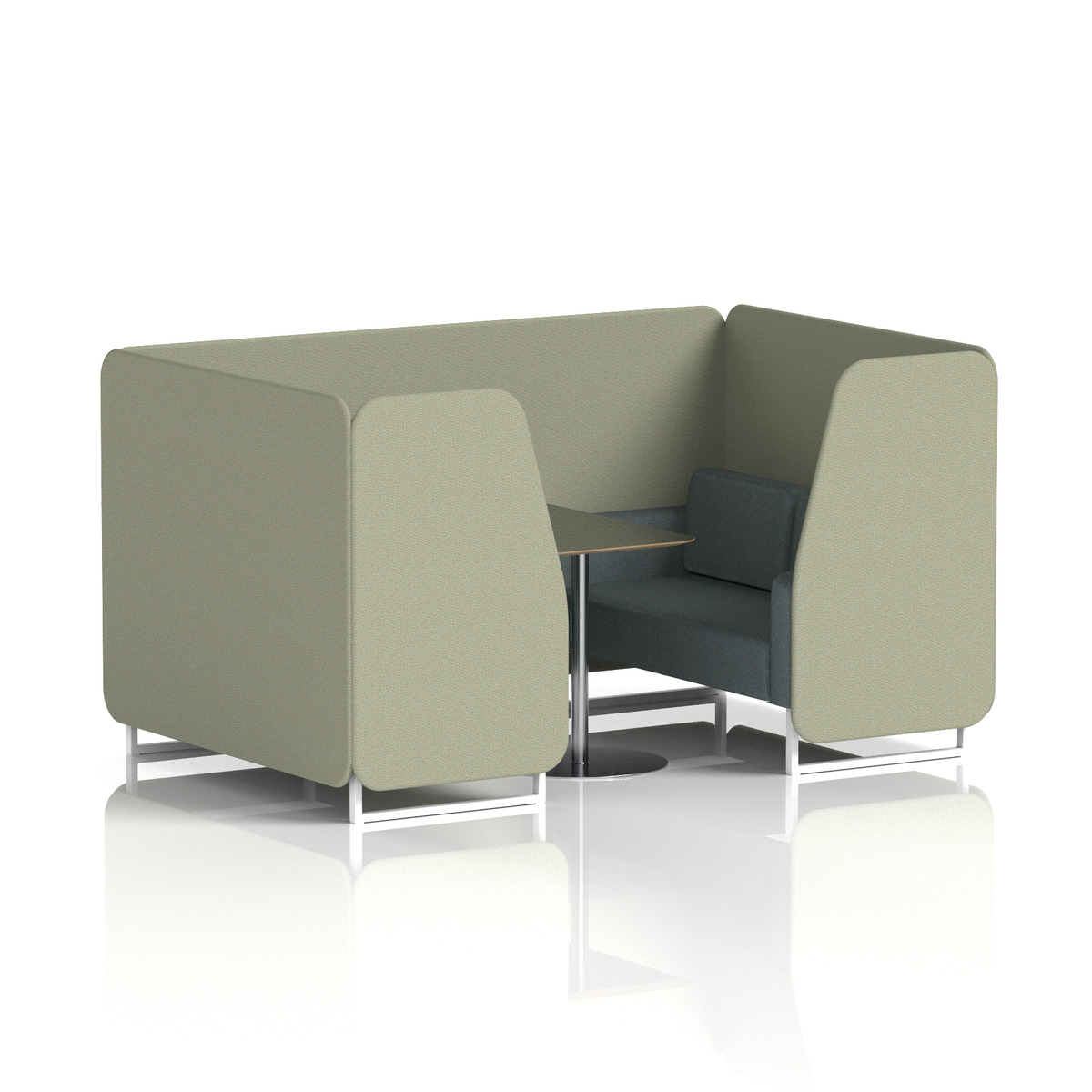 Commercial 4 Seater Privacy Booth with Black Table – Two Tone – Crib 5 Main Line Flax - Newbury Panels And Westminster Sofa White - Industrious Decor