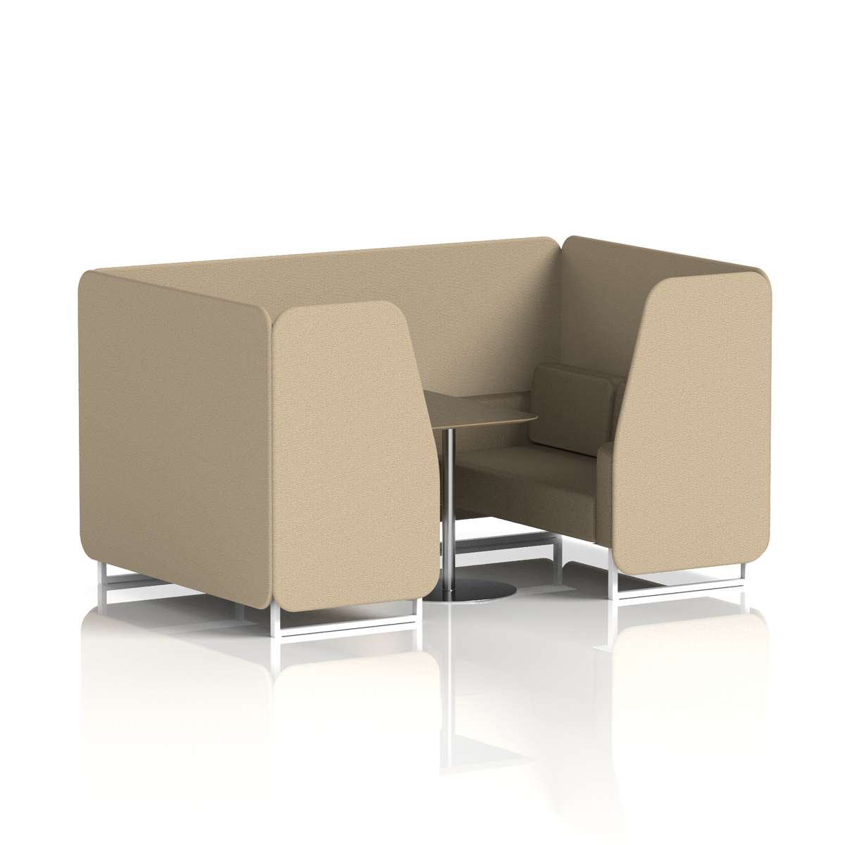 Commercial 4 Seater Privacy Booth with Black Table – Two Tone – Crib 5 Main Line Flax - Upminster Panels And Bank Sofa White - Industrious Decor