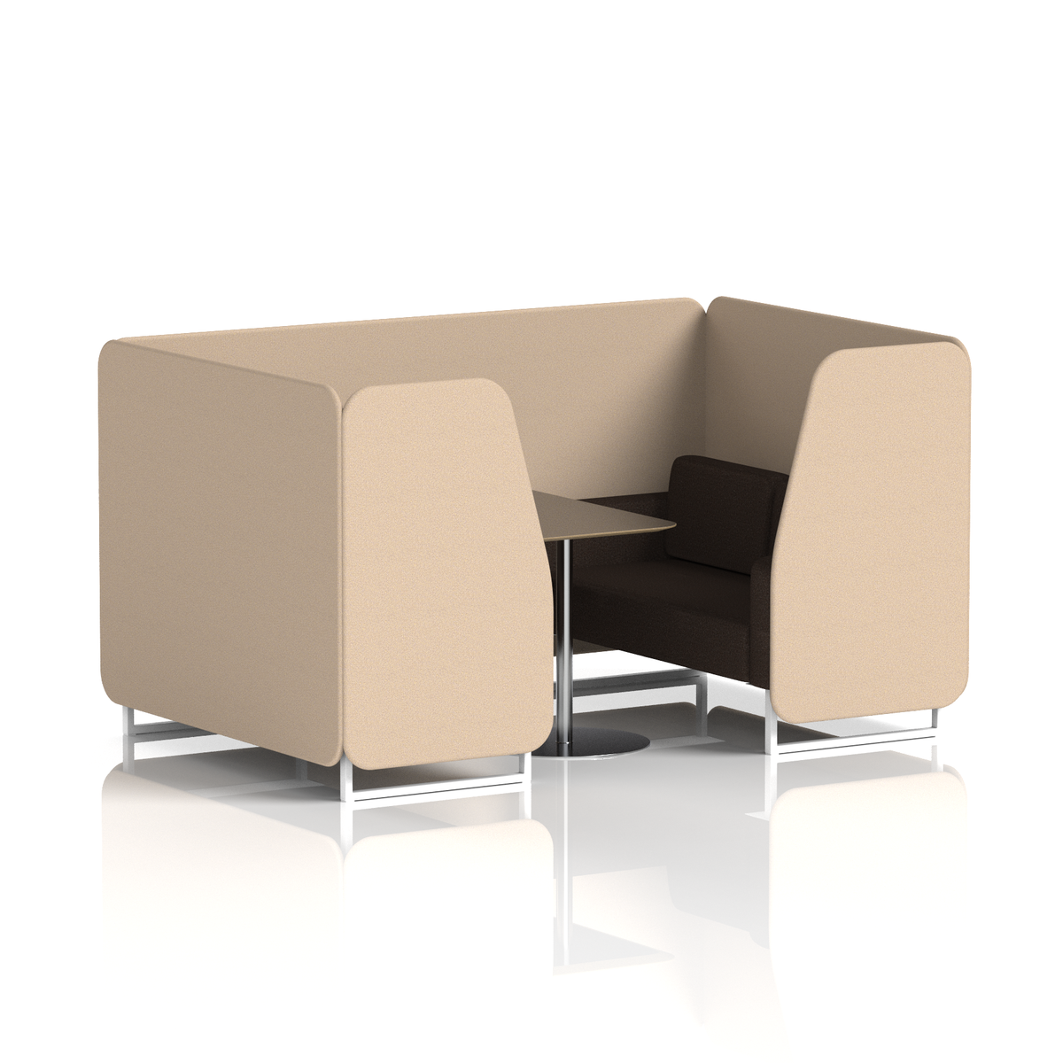Commercial 4 Seater Privacy Booth with Black Table – Two Tone – Crib 5 Synergy - Affix Panels And Wed Sofa White - Industrious Decor