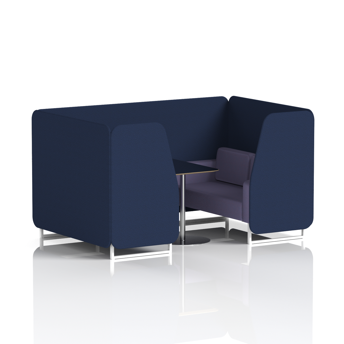 Commercial 4 Seater Privacy Booth with Black Table – Two Tone – Crib 5 Synergy - Alike Panels And Order Sofa White - Industrious Decor
