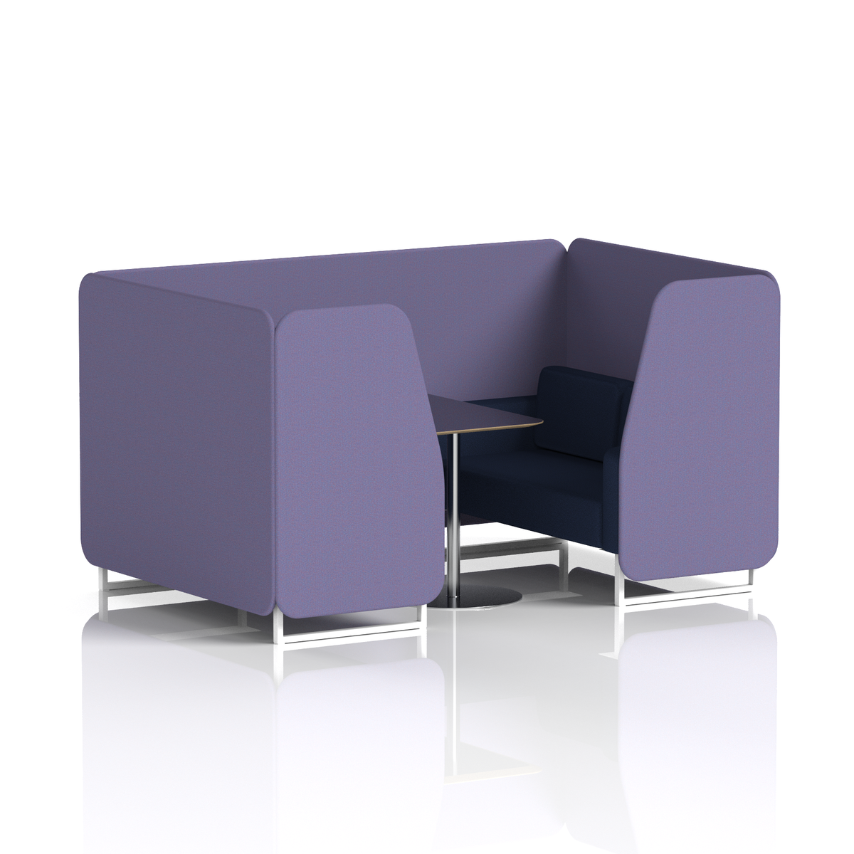 Commercial 4 Seater Privacy Booth with Black Table – Two Tone – Crib 5 Synergy - Order Panels And Alike Sofa White - Industrious Decor