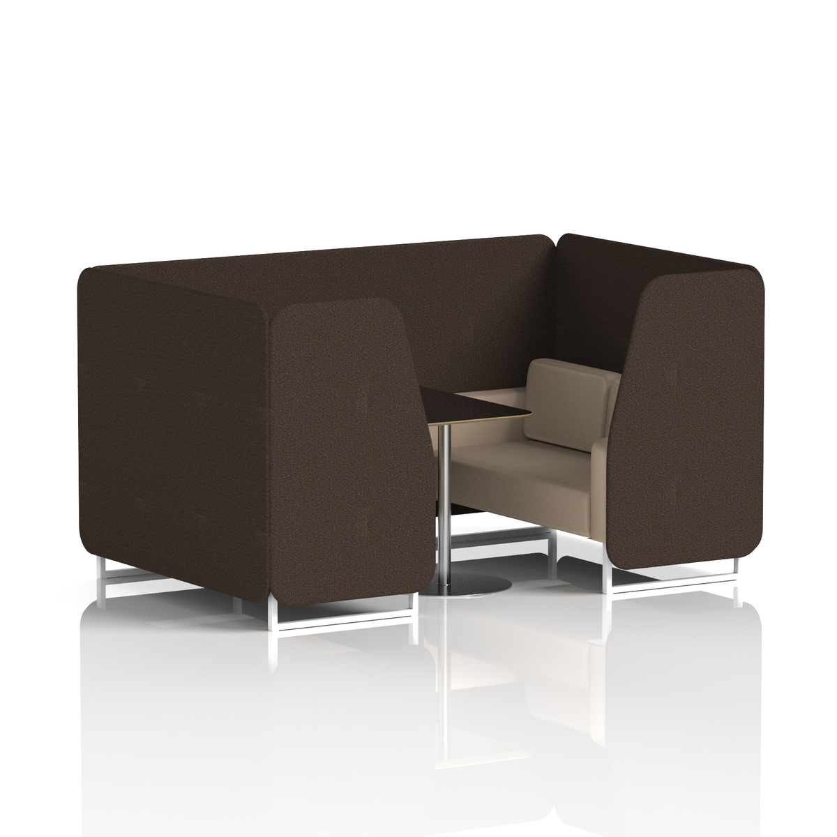 Commercial 4 Seater Privacy Booth with Black Table – Two Tone – Crib 5 Synergy - Wed Panels And Affix Sofa White - Industrious Decor
