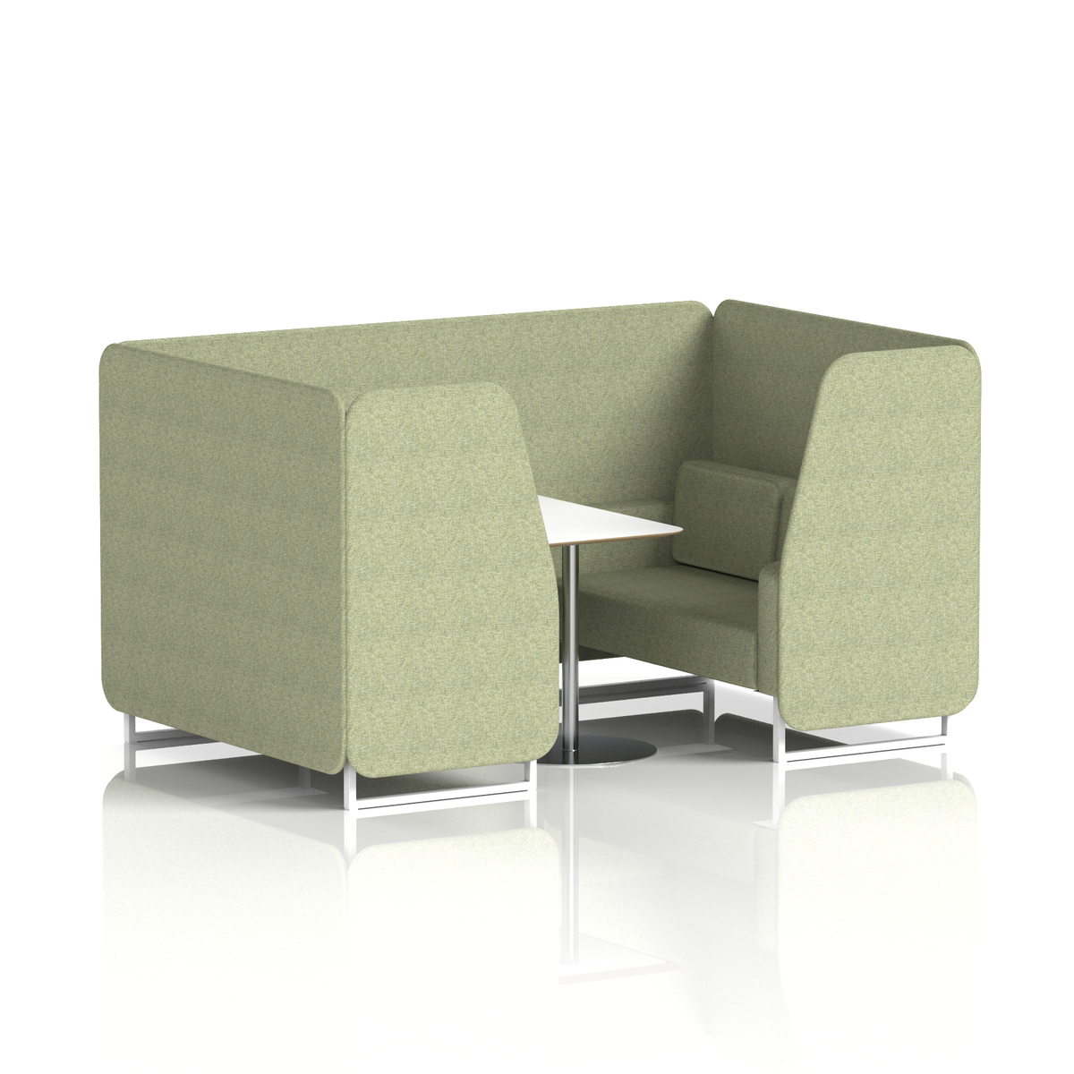 Commercial 4 Seater Privacy Booth with White Table – Single Tone – Crib 5 Rivet - Burnish Panels And Sofa White - Industrious Decor