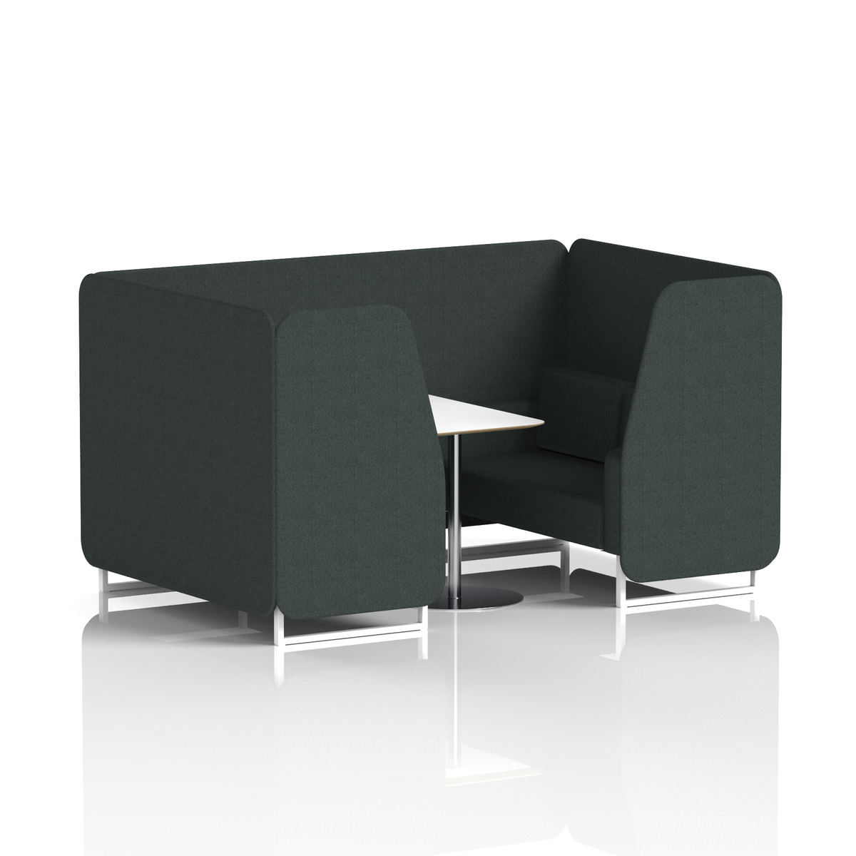 Commercial 4 Seater Privacy Booth with White Table – Single Tone – Crib 5 Rivet - Charcoal Panels And Sofa White - Industrious Decor