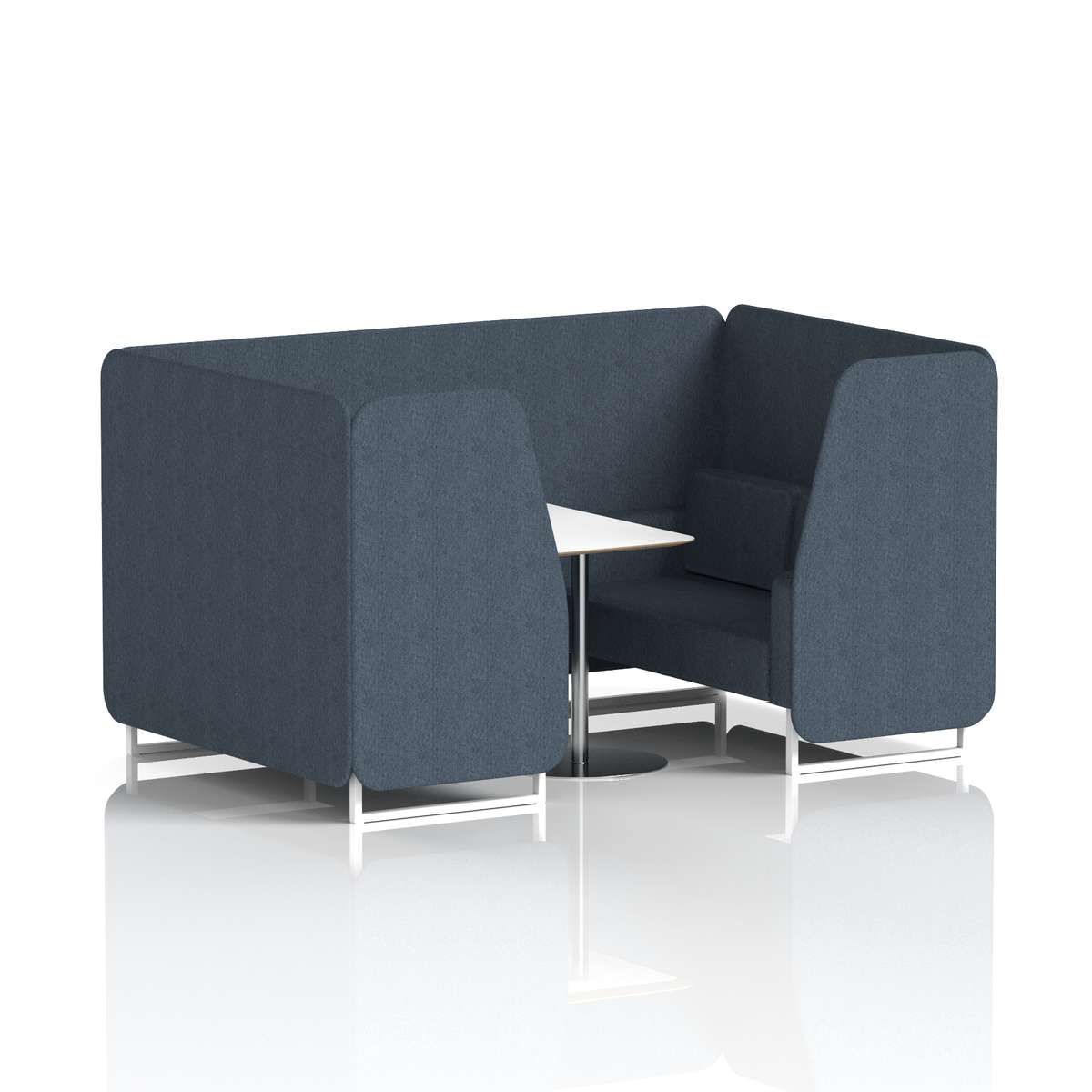 Commercial 4 Seater Privacy Booth with White Table – Single Tone – Crib 5 Rivet - Crucible Panels And Sofa White - Industrious Decor