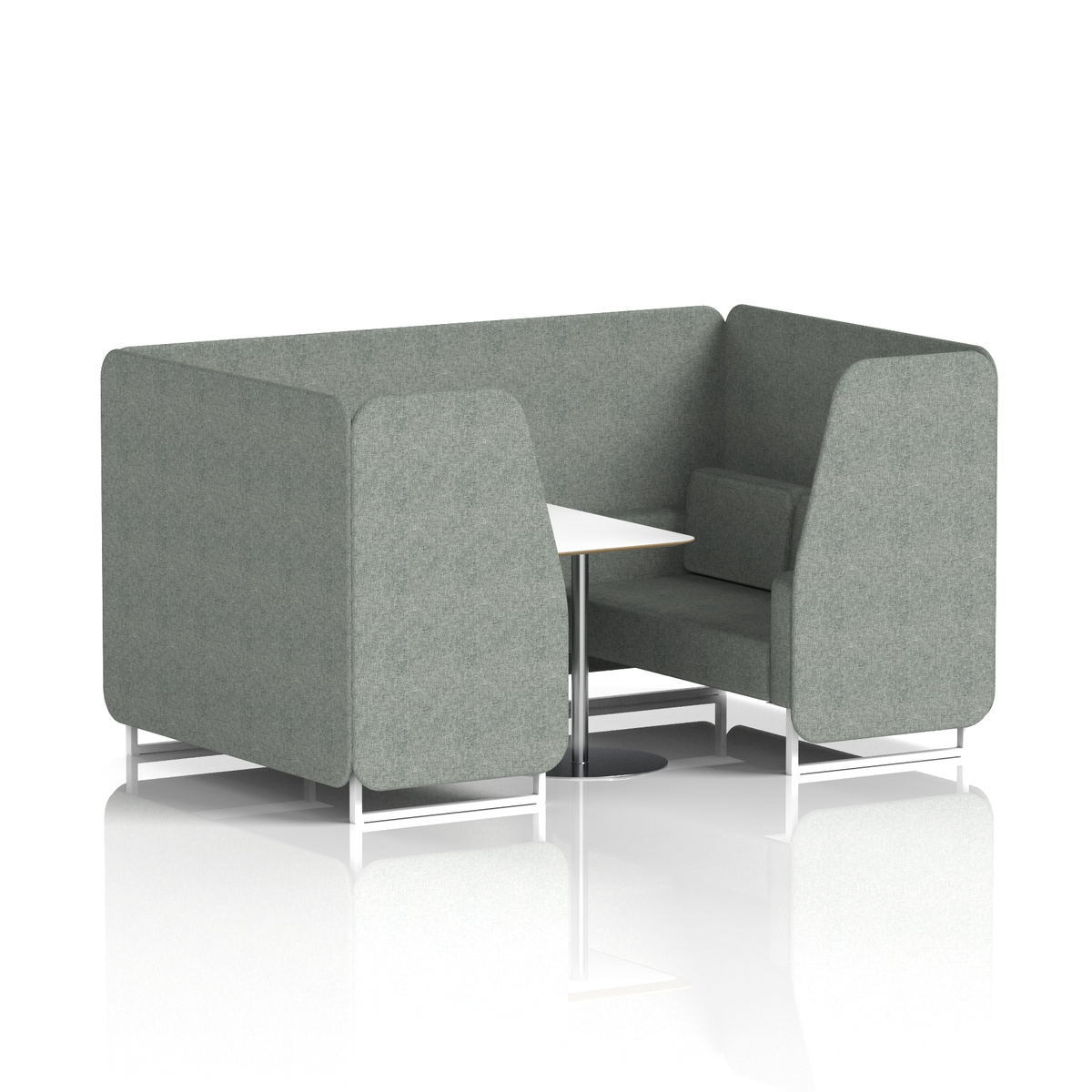 Commercial 4 Seater Privacy Booth with White Table – Single Tone – Crib 5 Rivet - Prime Panels And Sofa White - Industrious Decor