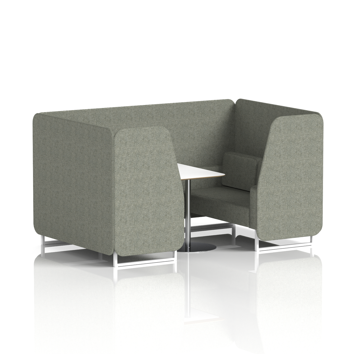 Commercial 4 Seater Privacy Booth with White Table – Single Tone – Crib 5 Rivet - Vitreous Panels And Sofa White - Industrious Decor