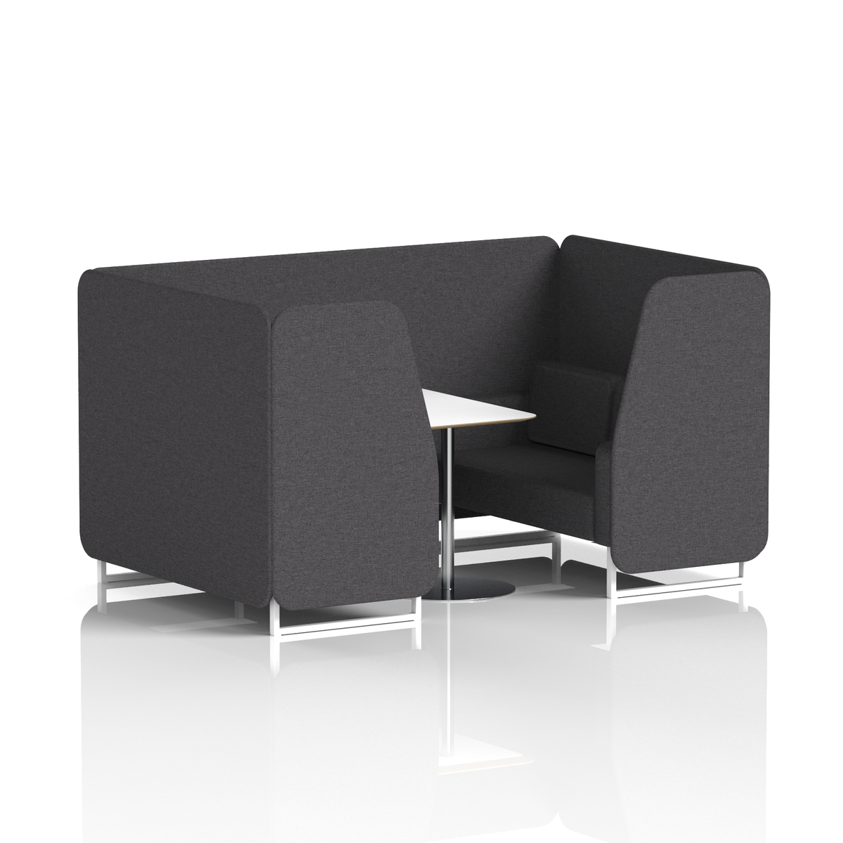 Commercial 4 Seater Privacy Booth with White Table – Single Tone – Crib 5 X2 - Arithmetic Panels And Sofa White - Industrious Decor