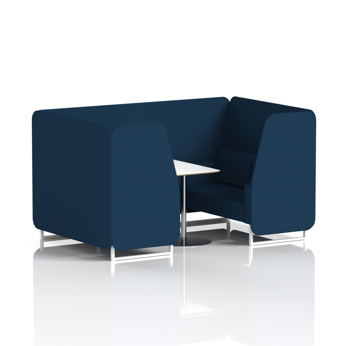 Commercial 4 Seater Privacy Booth with White Table – Single Tone – Crib 5 X2 - Calculus Panels And Sofa White - Industrious Decor