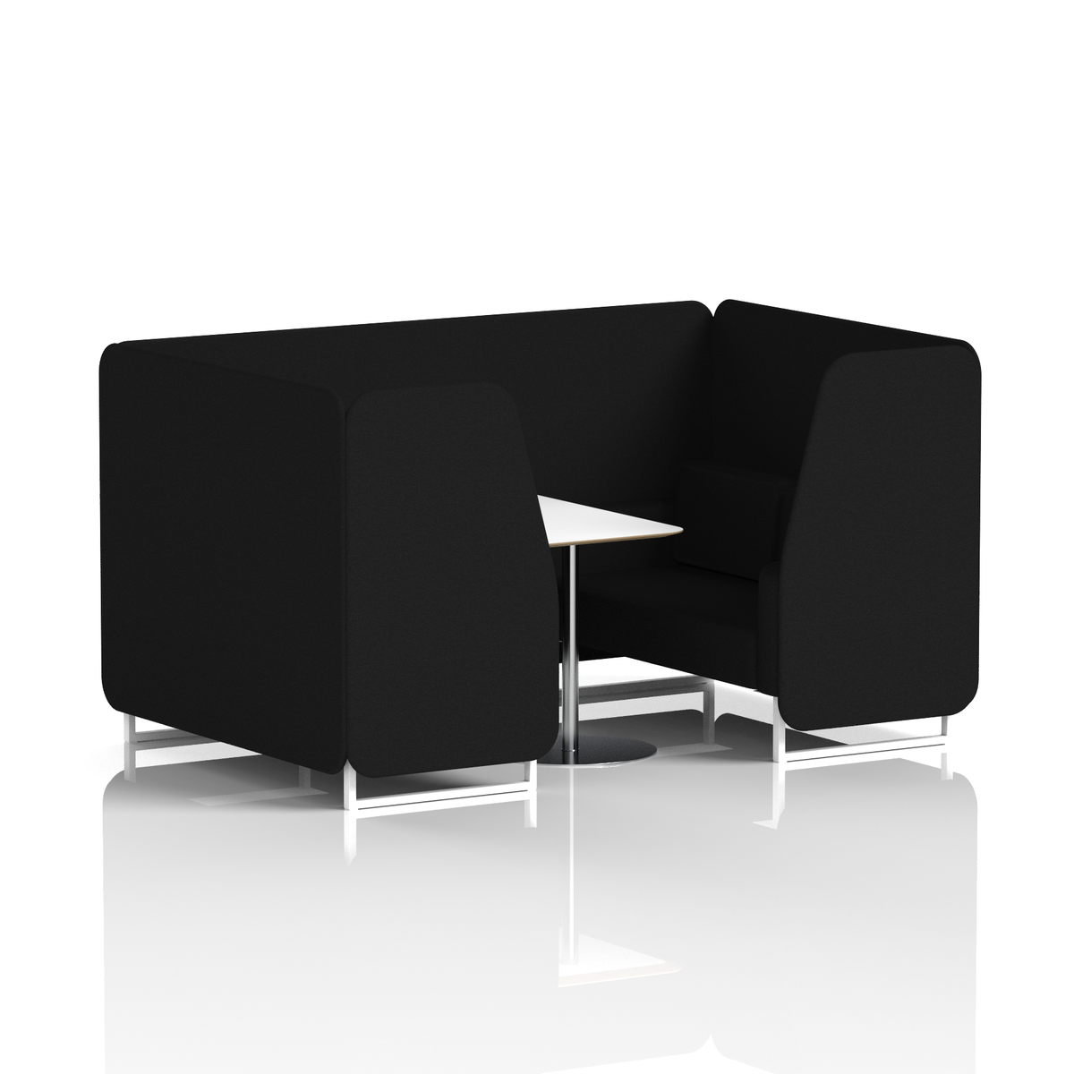 Commercial 4 Seater Privacy Booth with White Table – Single Tone – Crib 5 X2 - Diameter Panels And Sofa White - Industrious Decor