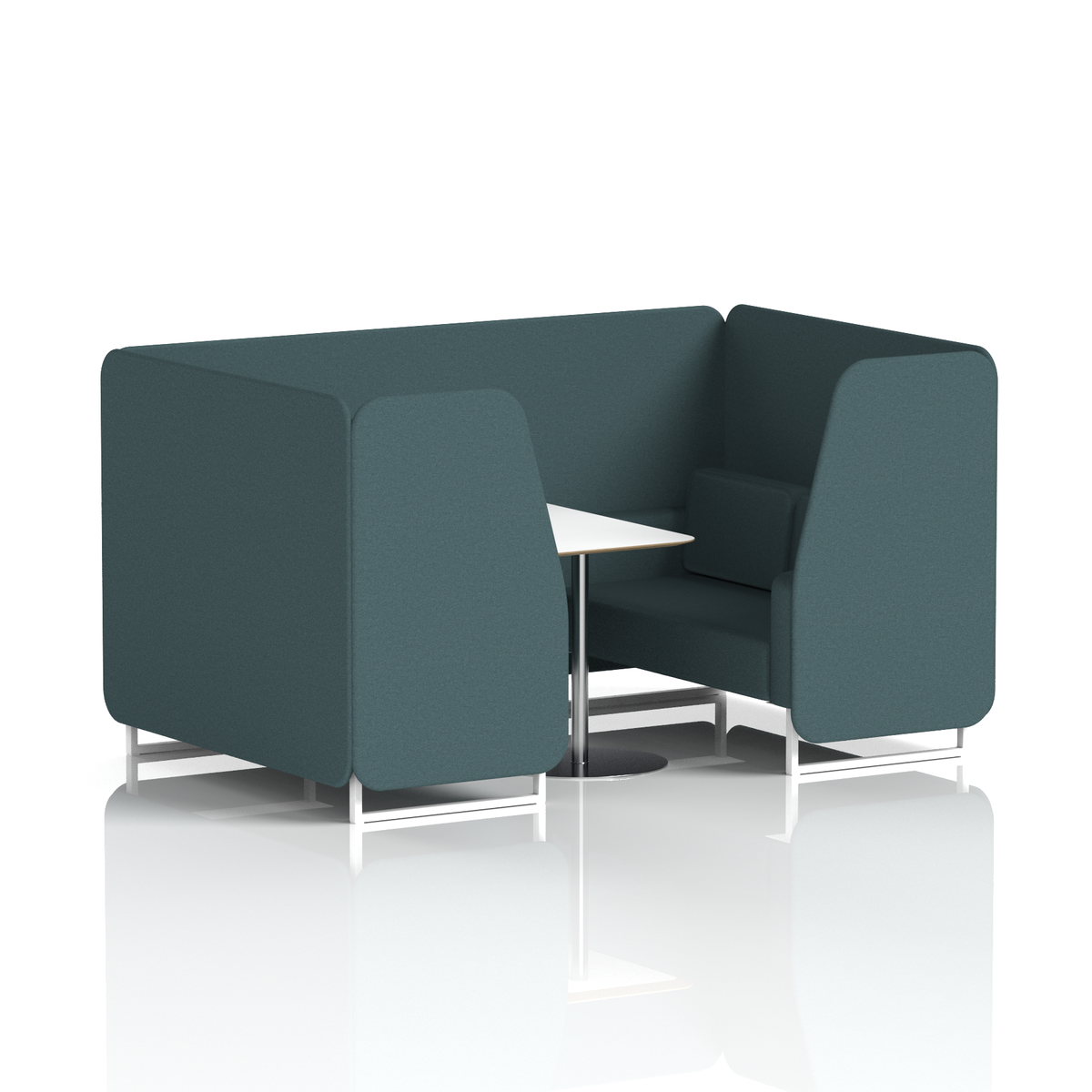 Commercial 4 Seater Privacy Booth with White Table – Single Tone – Crib 5 X2 - Polygon Panels And Sofa White - Industrious Decor