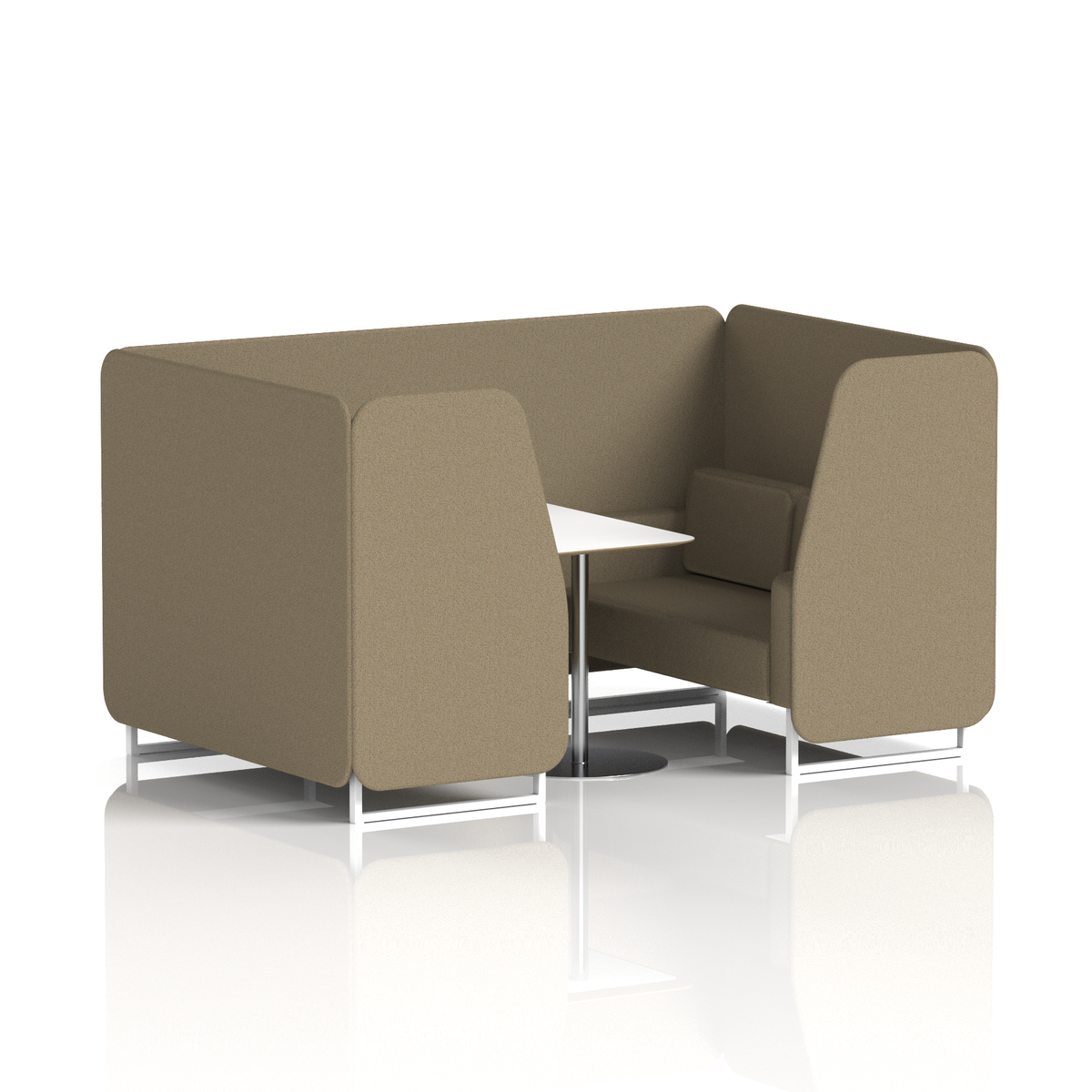 Commercial 4 Seater Privacy Booth with White Table – Single Tone – Crib 5 Main Line Flax - Bank Panels And Sofa White - Industrious Decor