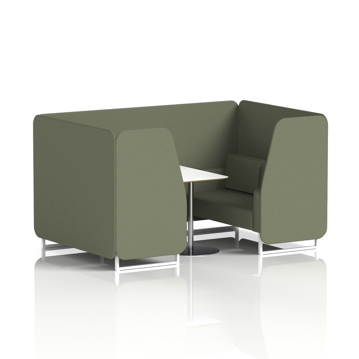 Commercial 4 Seater Privacy Booth with White Table – Single Tone – Crib 5 Main Line Flax - Monument Panels And Sofa White - Industrious Decor