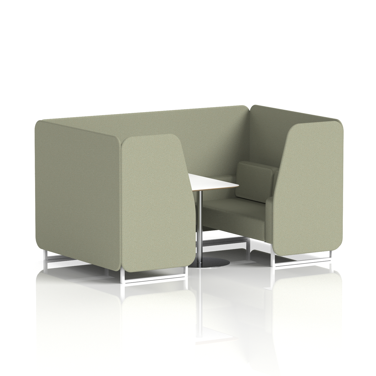 Commercial 4 Seater Privacy Booth with White Table – Single Tone – Crib 5 Main Line Flax - Newbury Panels And Sofa White - Industrious Decor