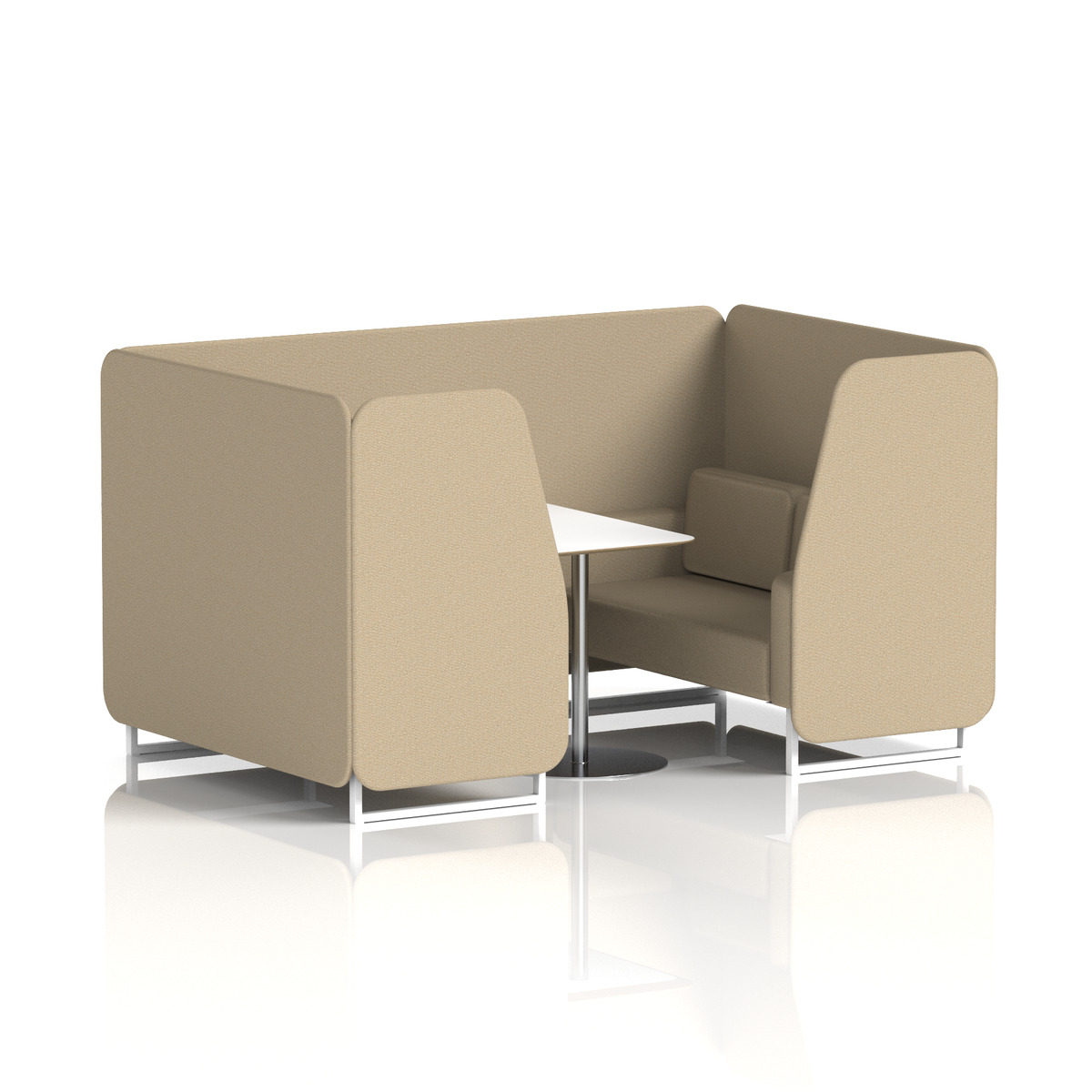 Commercial 4 Seater Privacy Booth with White Table – Single Tone – Crib 5 Main Line Flax - Upminster Panels And Sofa White - Industrious Decor