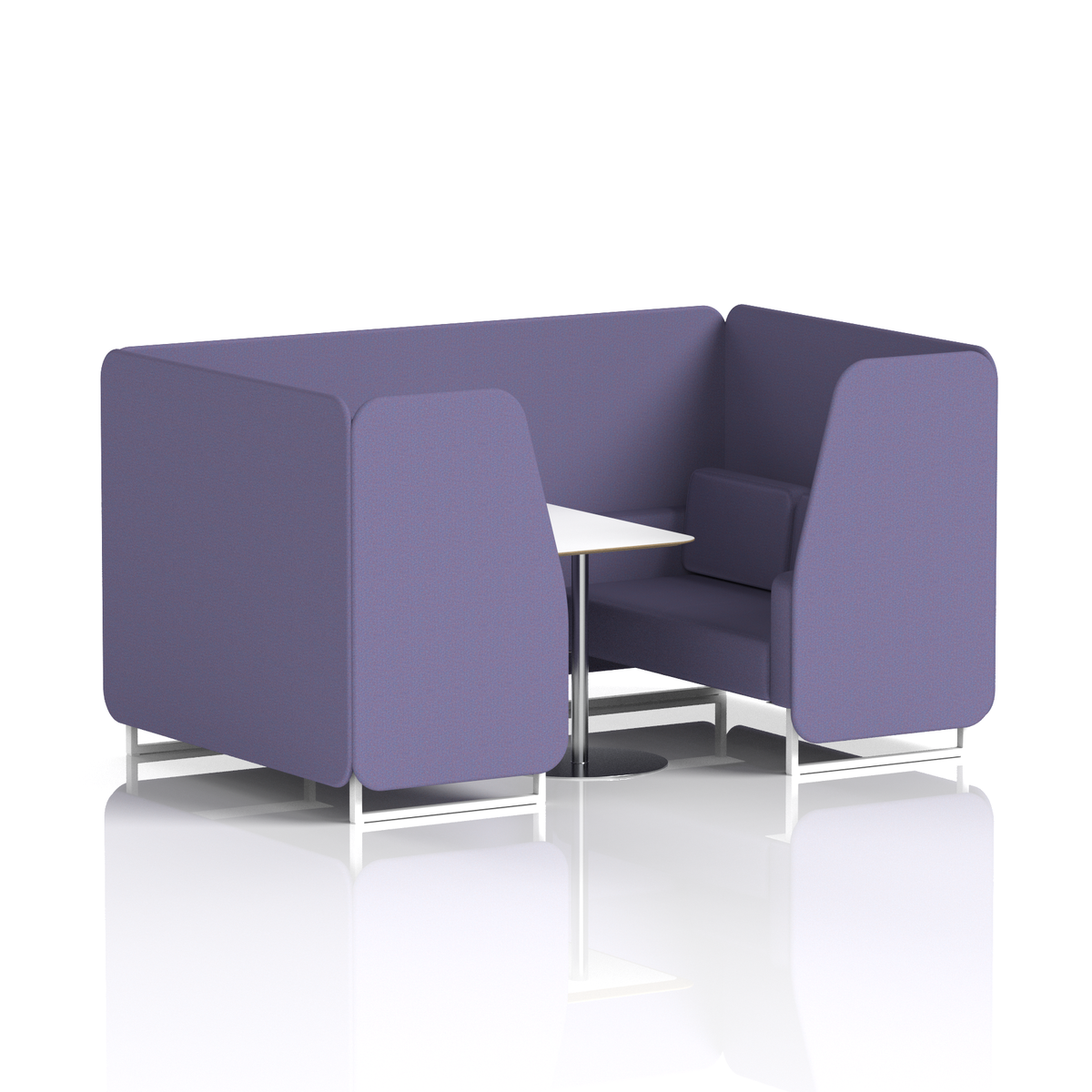 Commercial 4 Seater Privacy Booth with White Table – Single Tone – Crib 5 Synergy - Order Panels And Sofa White - Industrious Decor