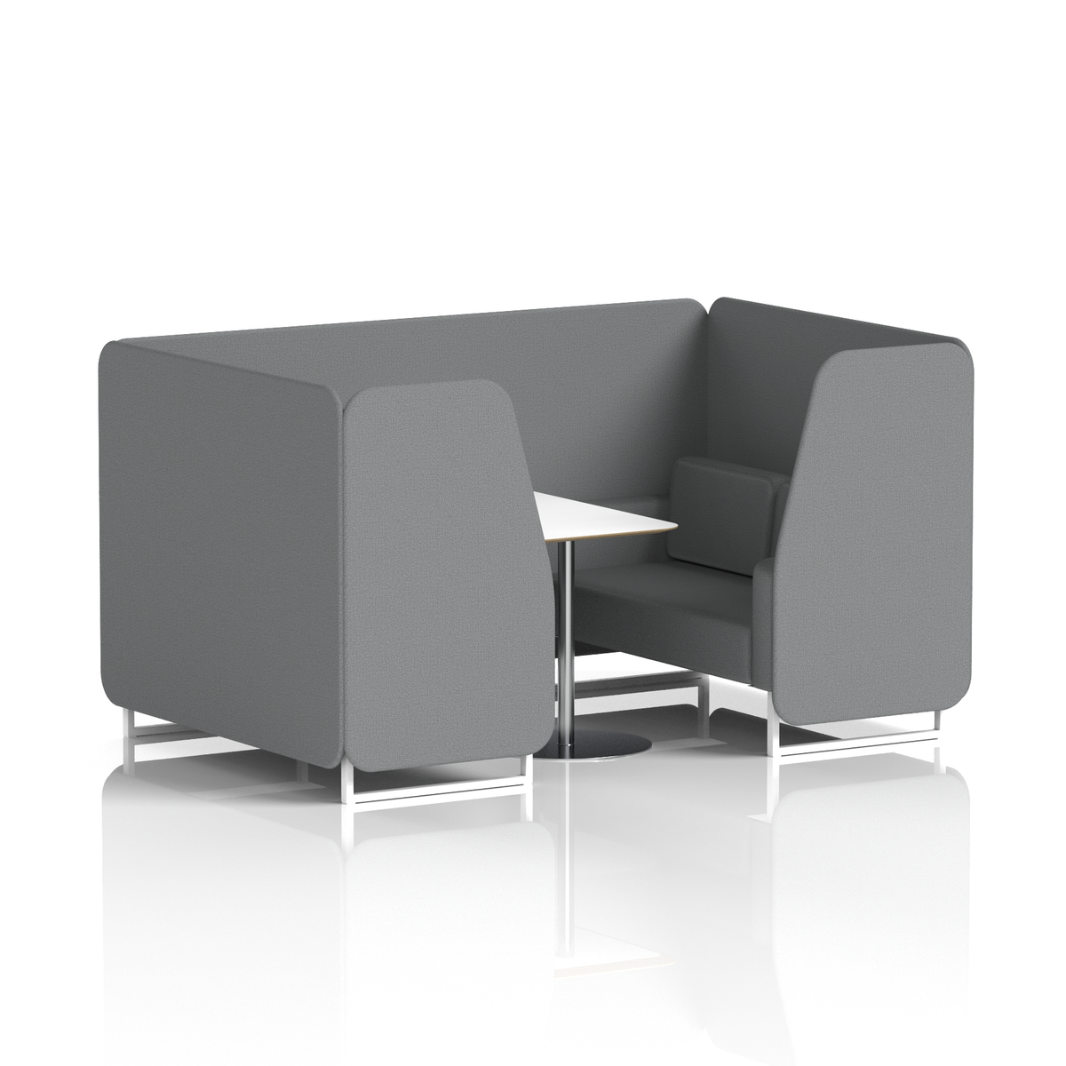 Commercial 4 Seater Privacy Booth with White Table – Single Tone – Crib 5 Synergy - Partner Panels And Sofa White - Industrious Decor