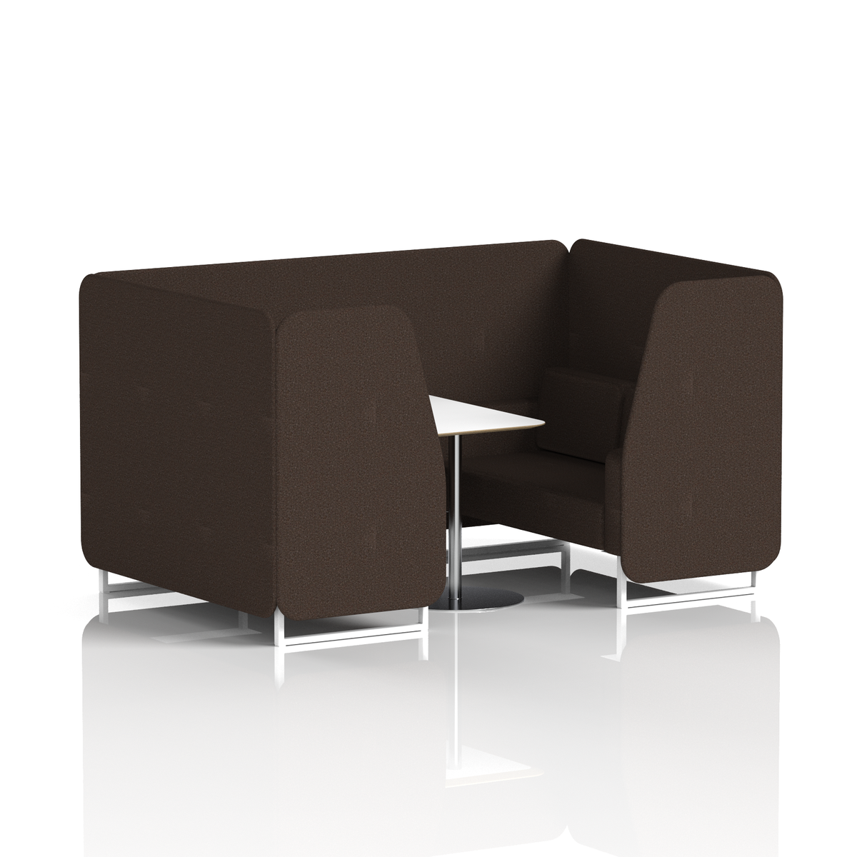 Commercial 4 Seater Privacy Booth with White Table – Single Tone – Crib 5 Synergy - Wed Panels And Sofa White - Industrious Decor