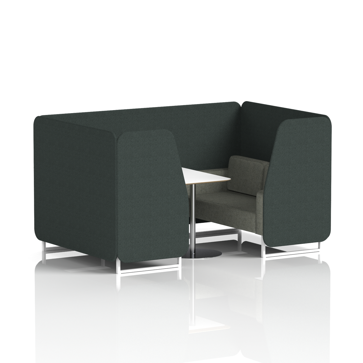Commercial 4 Seater Privacy Booth with White Table – Two Tone – Crib 5 Rivet - Charcoal Panels And Vitreous Sofa White - Industrious Decor