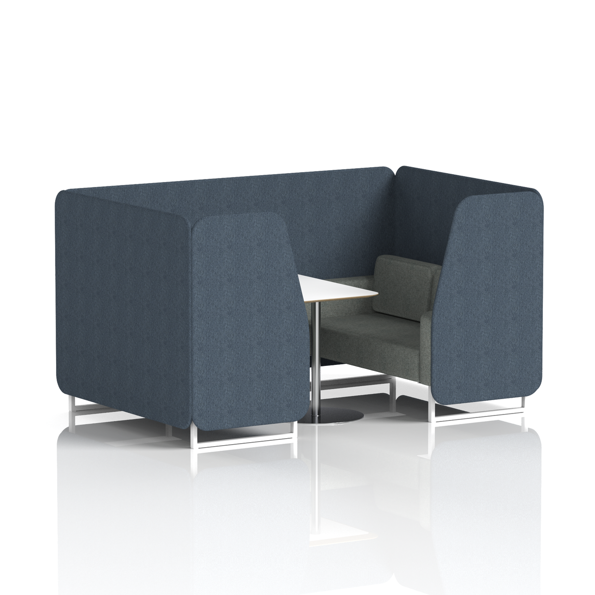 Commercial 4 Seater Privacy Booth with White Table – Two Tone – Crib 5 Rivet - Crucible Panels And Prime Sofa White - Industrious Decor