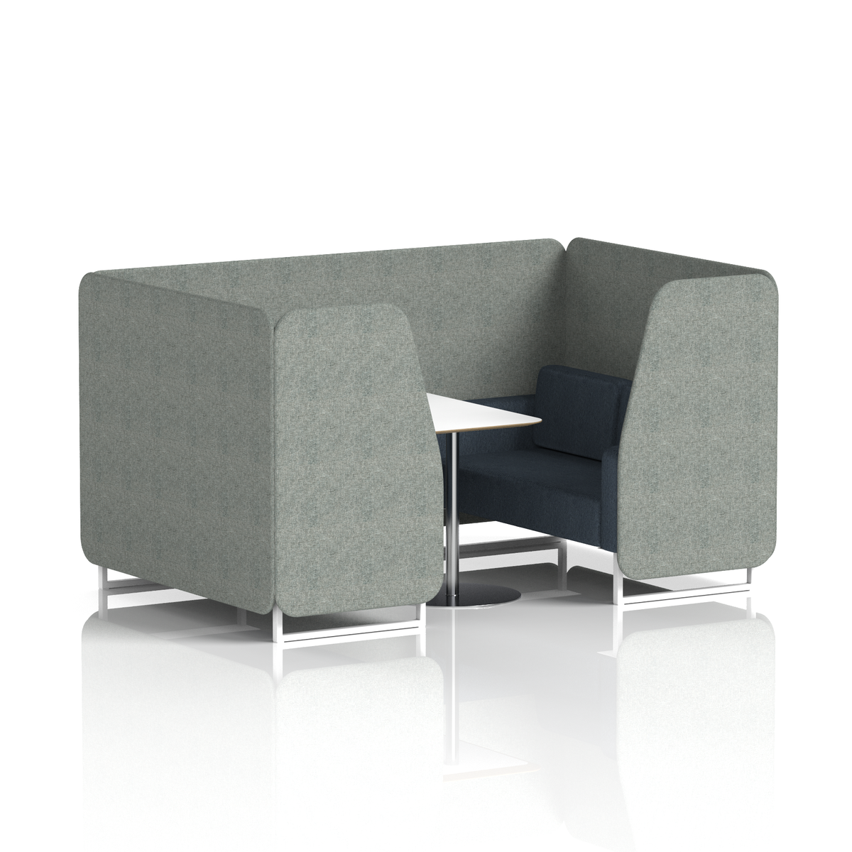 Commercial 4 Seater Privacy Booth with White Table – Two Tone – Crib 5 Rivet - Prime Panels And Crucible Sofa White - Industrious Decor