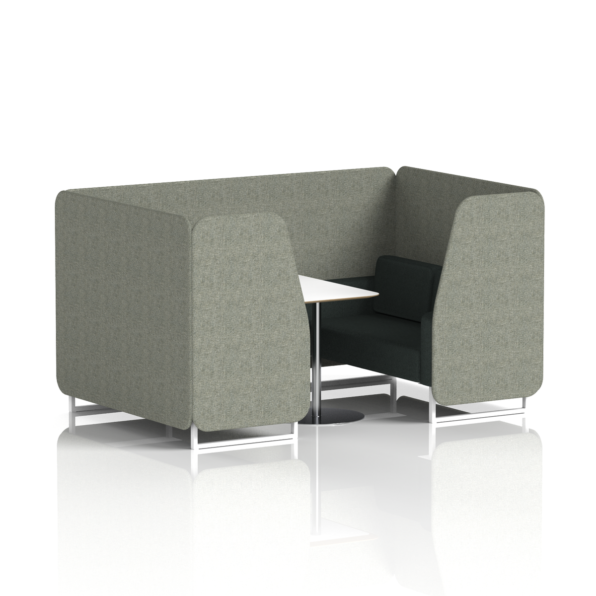 Commercial 4 Seater Privacy Booth with White Table – Two Tone – Crib 5 Rivet - Vitreous Panels And Charcoal Sofa White - Industrious Decor