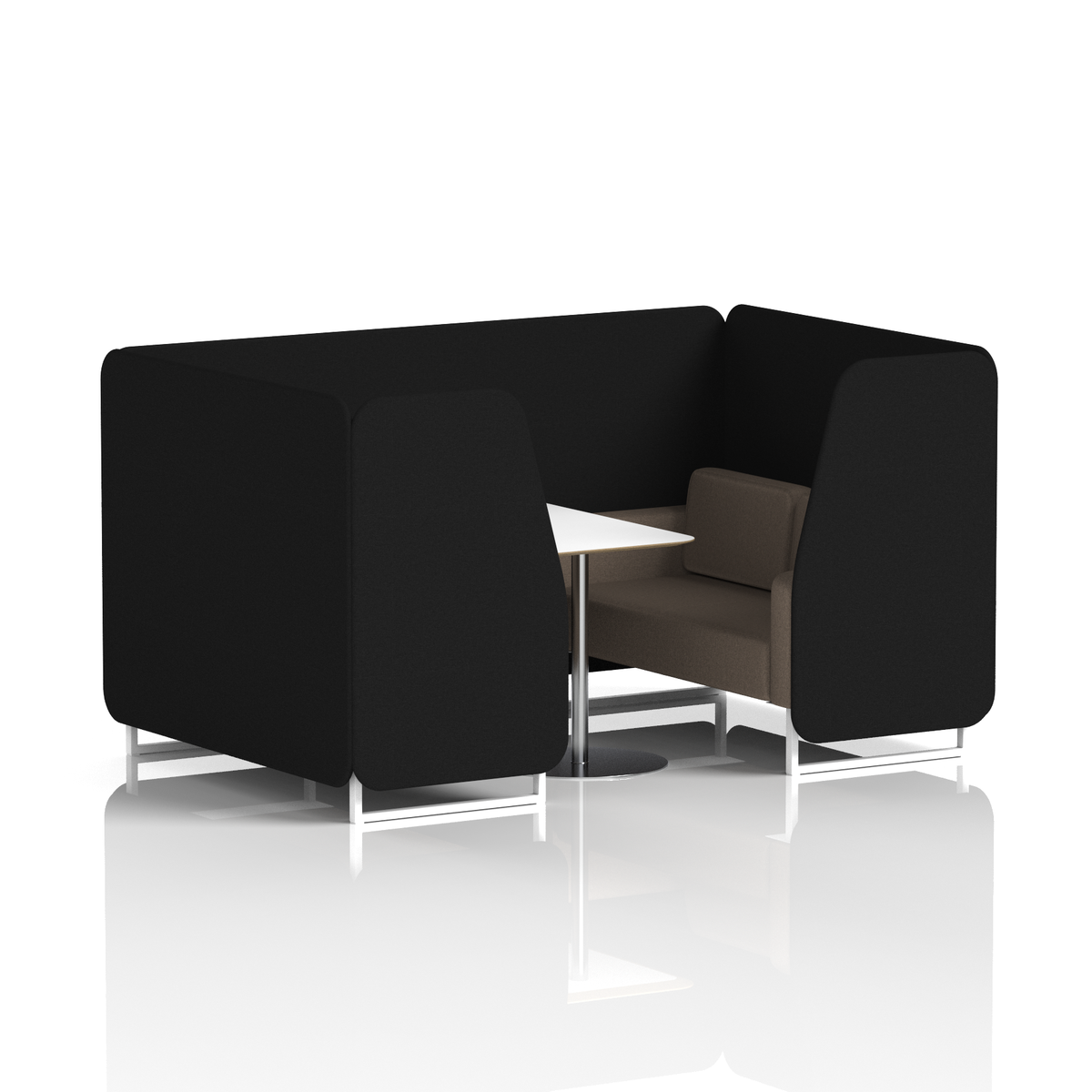 Commercial 4 Seater Privacy Booth with White Table – Two Tone – Crib 5 X2 - Diameter Panels And Theory Sofa White - Industrious Decor