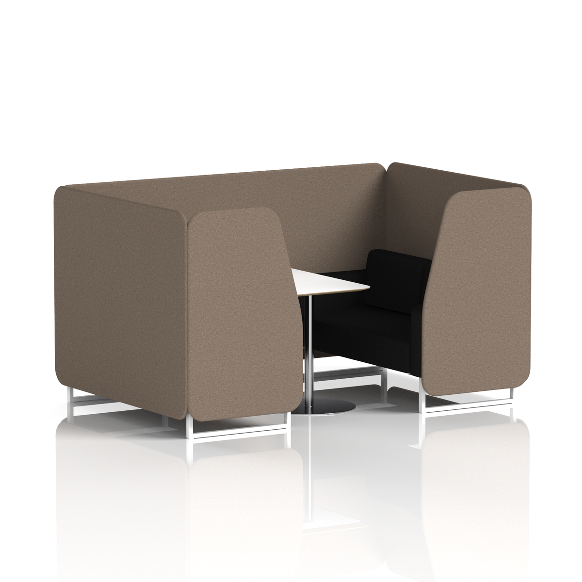 Commercial 4 Seater Privacy Booth with White Table – Two Tone – Crib 5 X2 - Theory Panels And Diameter Sofa White - Industrious Decor