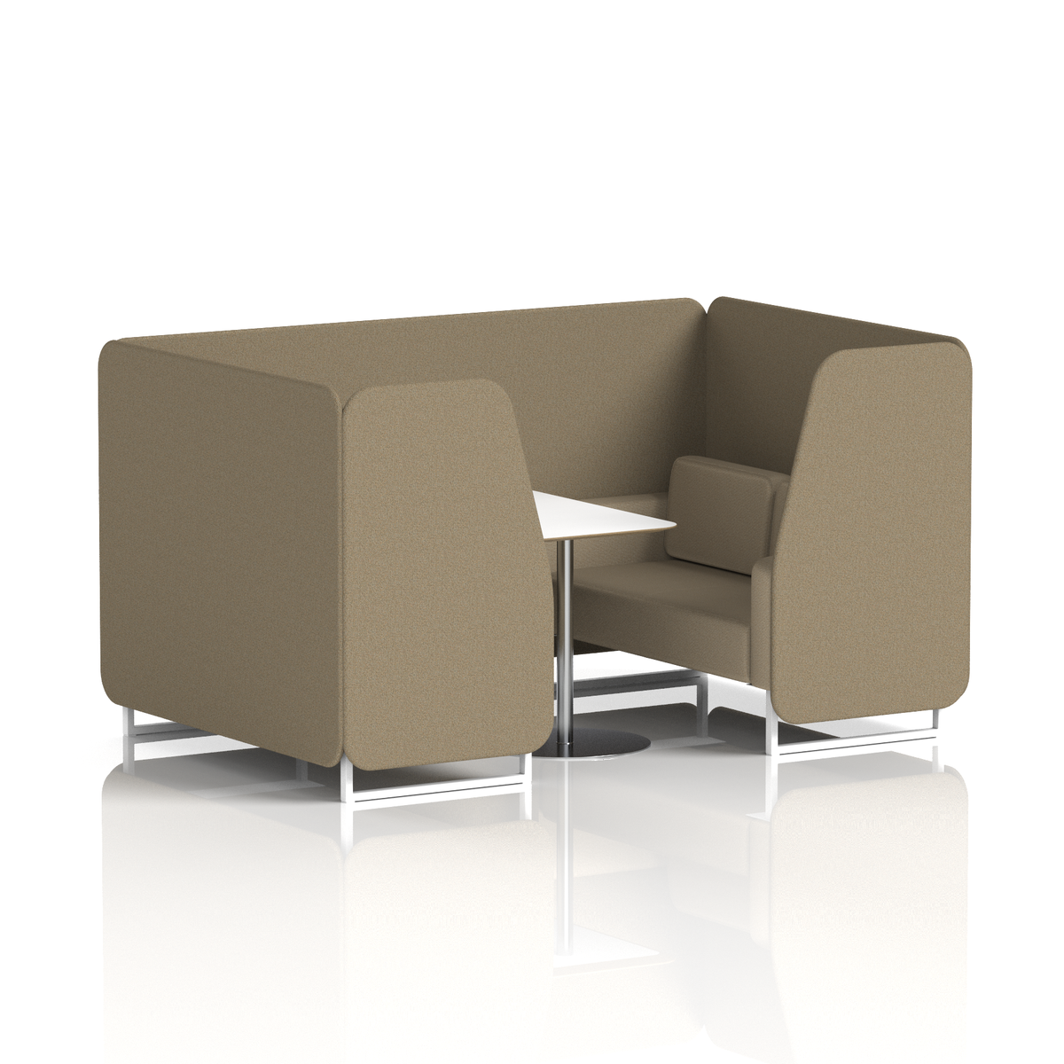 Commercial 4 Seater Privacy Booth with White Table – Two Tone – Crib 5 Main Line Flax - Bank Panels And Upminster Sofa White - Industrious Decor