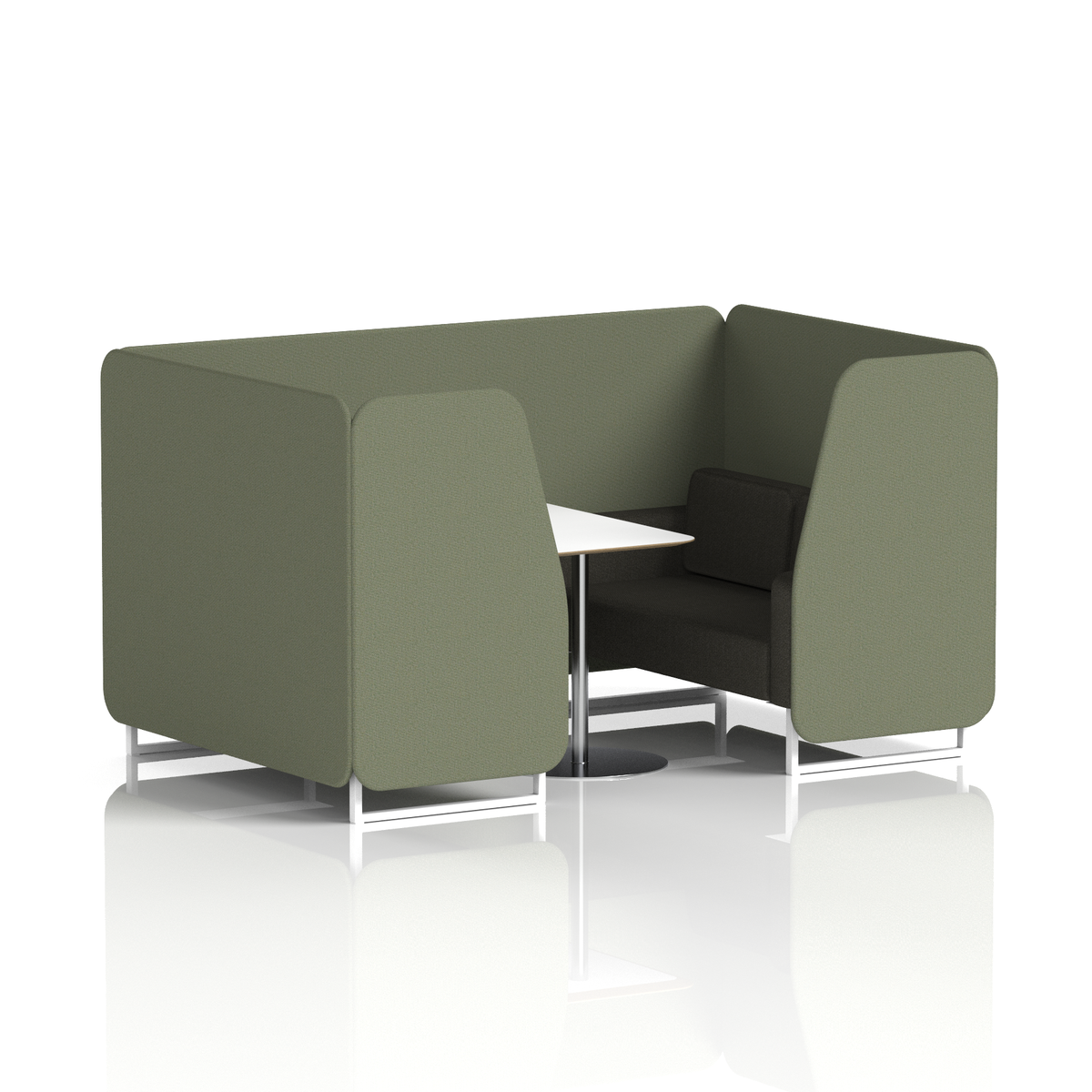 Commercial 4 Seater Privacy Booth with White Table – Two Tone – Crib 5 Main Line Flax - Monument Panels And Temple Sofa White - Industrious Decor
