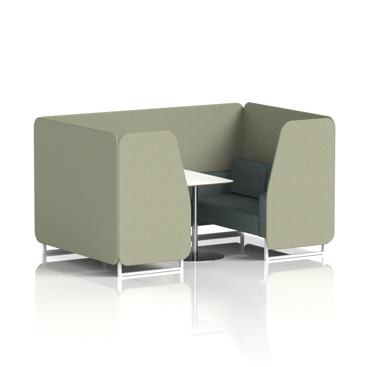 Commercial 4 Seater Privacy Booth with White Table – Two Tone – Crib 5 Main Line Flax - Newbury Panels And Westminster Sofa White - Industrious Decor