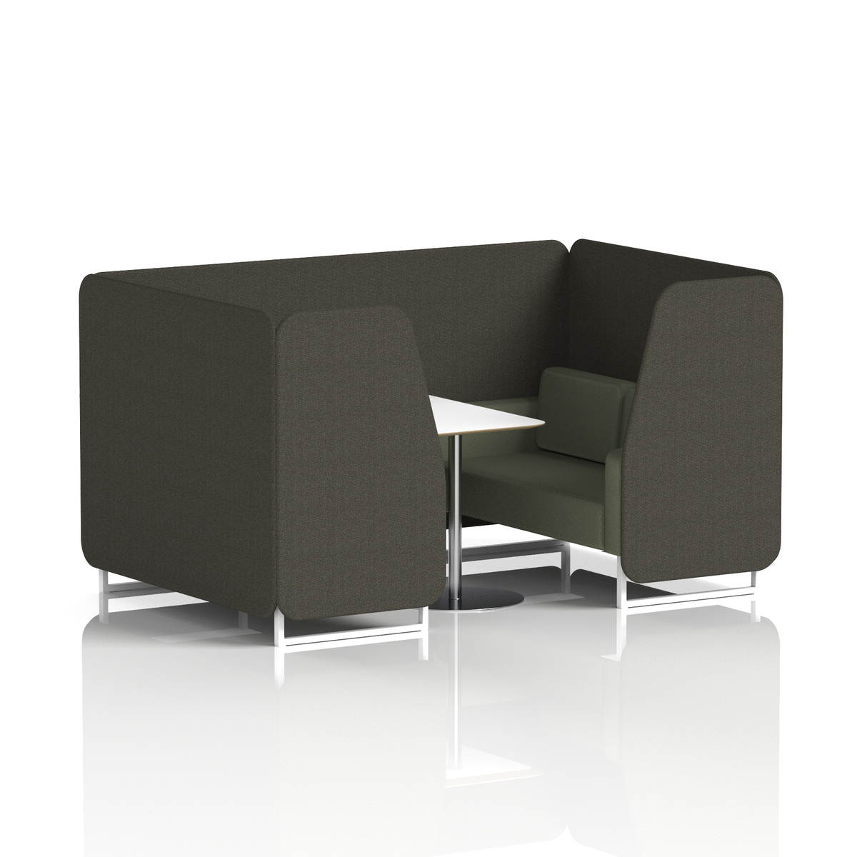 Commercial 4 Seater Privacy Booth with White Table – Two Tone – Crib 5 Main Line Flax - Temple Panels And Monument Sofa White - Industrious Decor