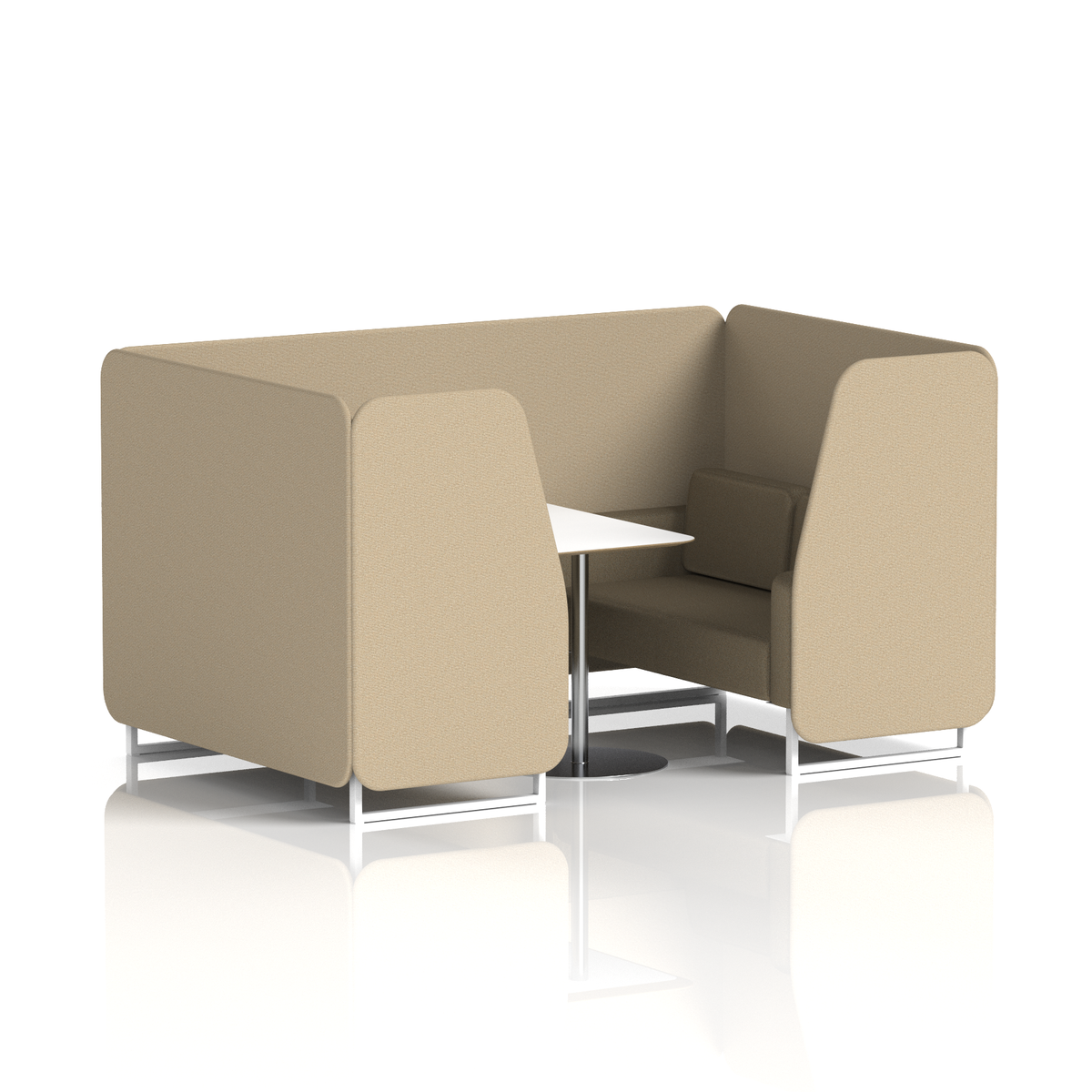 Commercial 4 Seater Privacy Booth with White Table – Two Tone – Crib 5 Main Line Flax - Upminster Panels And Bank Sofa White - Industrious Decor
