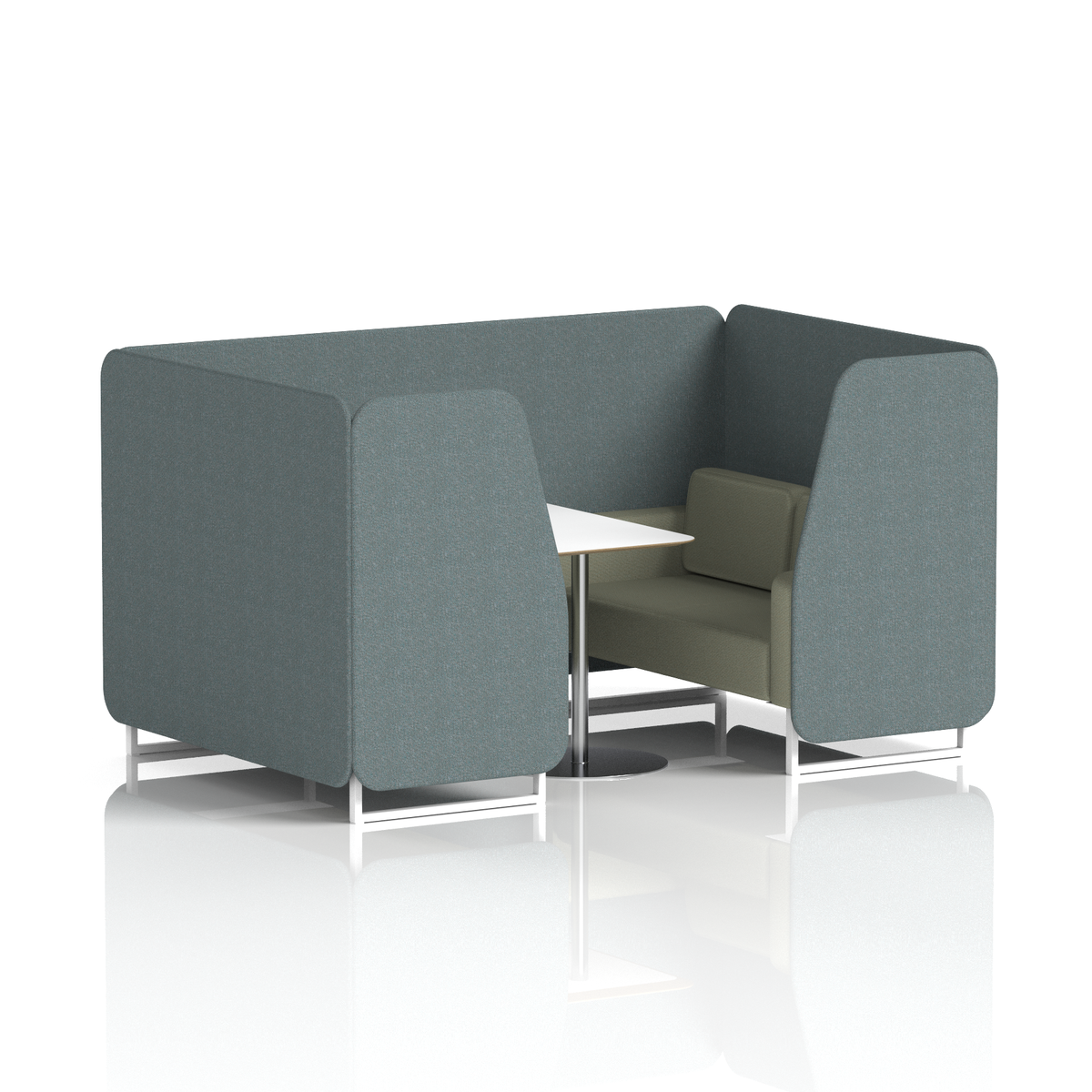 Commercial 4 Seater Privacy Booth with White Table – Two Tone – Crib 5 Main Line Flax - Westminster Panels And Newbury Sofa White - Industrious Decor