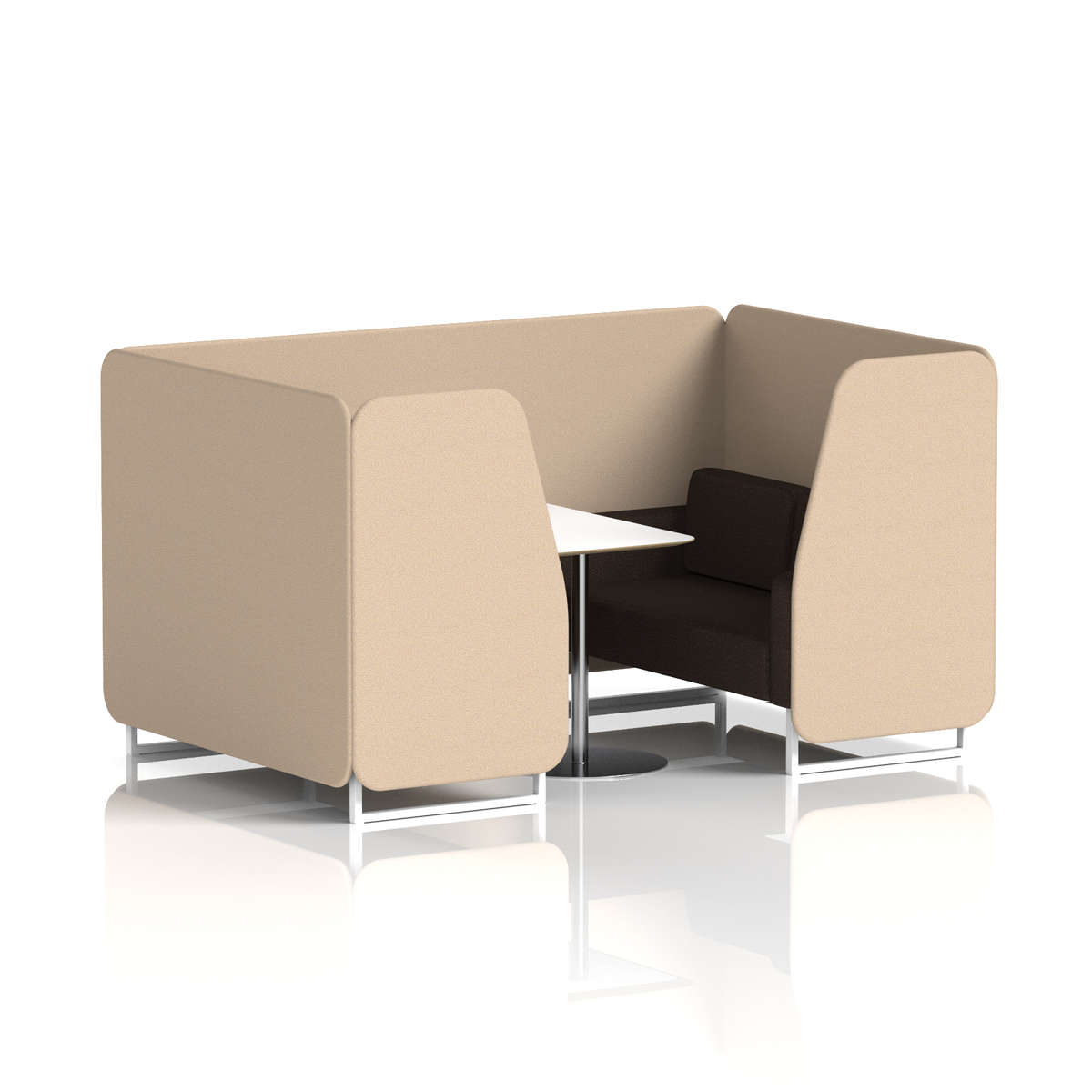 Commercial 4 Seater Privacy Booth with White Table – Two Tone – Crib 5 Synergy - Affix Panels And Wed Sofa White - Industrious Decor