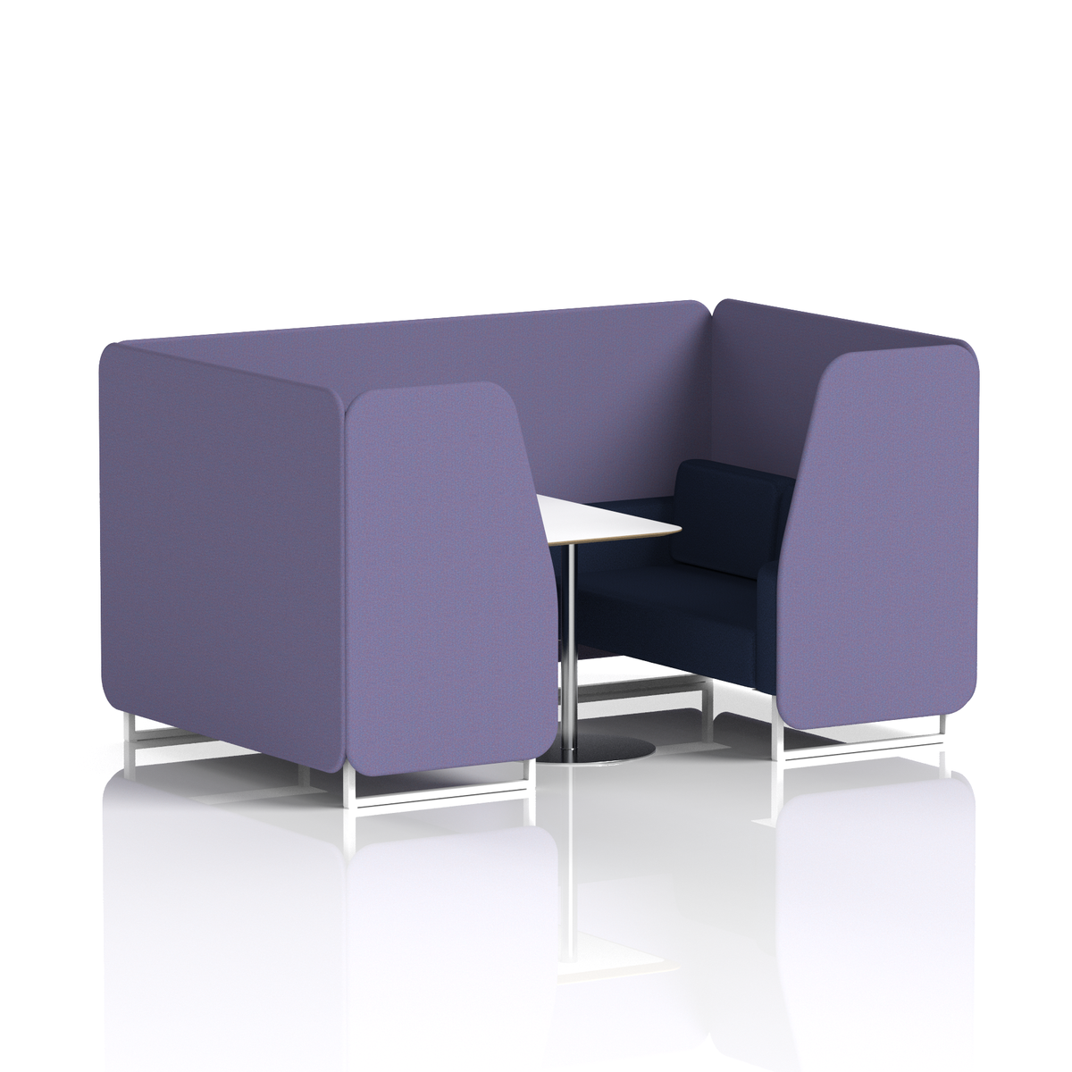 Commercial 4 Seater Privacy Booth with White Table – Two Tone – Crib 5 Synergy - Order Panels And Alike Sofa White - Industrious Decor