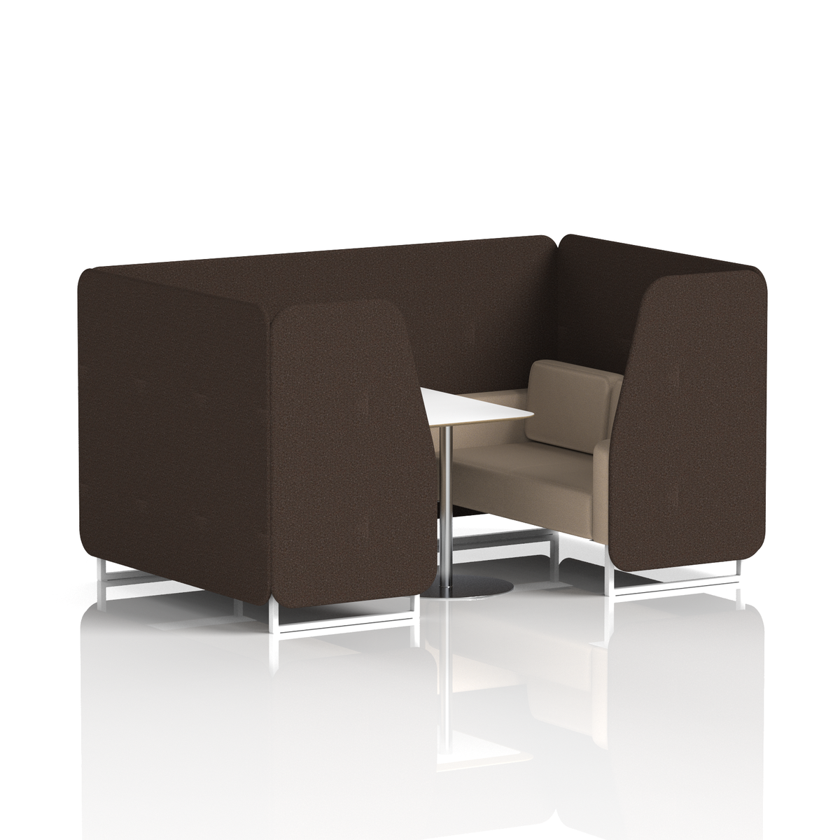 Commercial 4 Seater Privacy Booth with White Table – Two Tone – Crib 5 Synergy - Wed Panels And Affix Sofa White - Industrious Decor