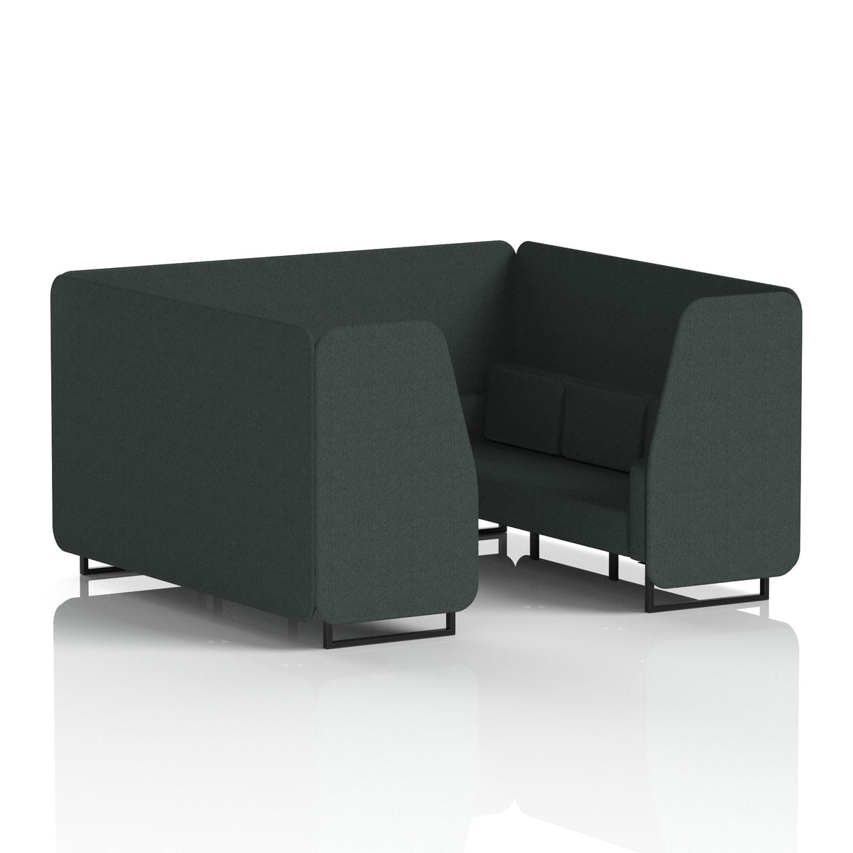 Commercial 6 Seater Privacy Booth – Single Tone – Crib 5 Rivet - Charcoal Panels And Sofa Black - Industrious Decor